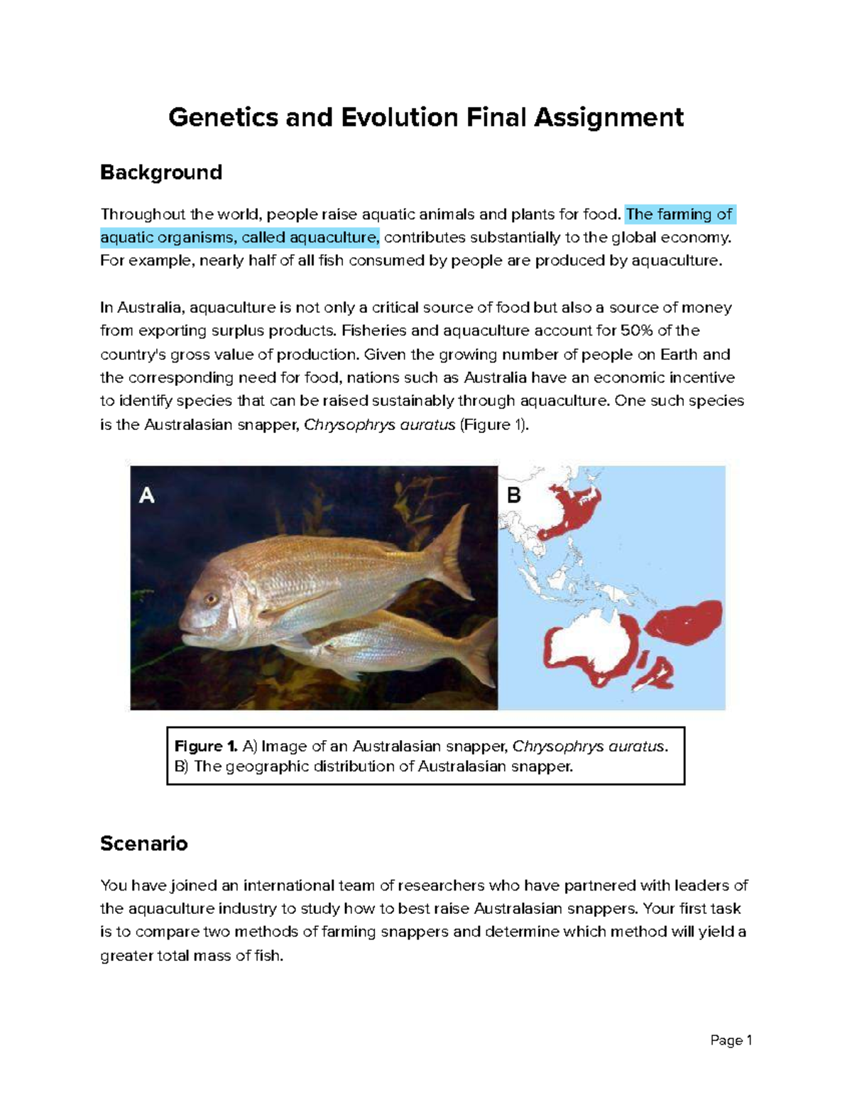 Genetics and Evolution Lab Final Assignment: Aquaculture of ...