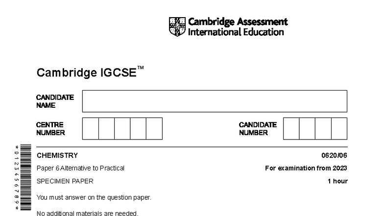 0620 Y23 SP6 - Cambridge Paper 6 Alternative Exam Lecture Notes - Studocu