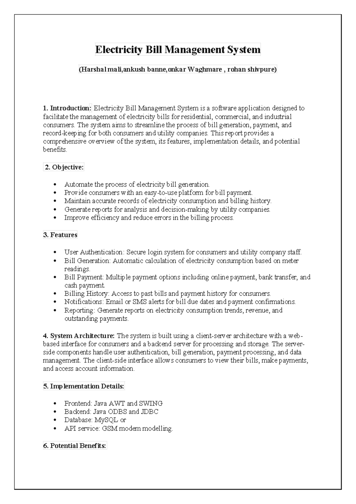 Electricity Bill Management System Overview and Implementation Details ...