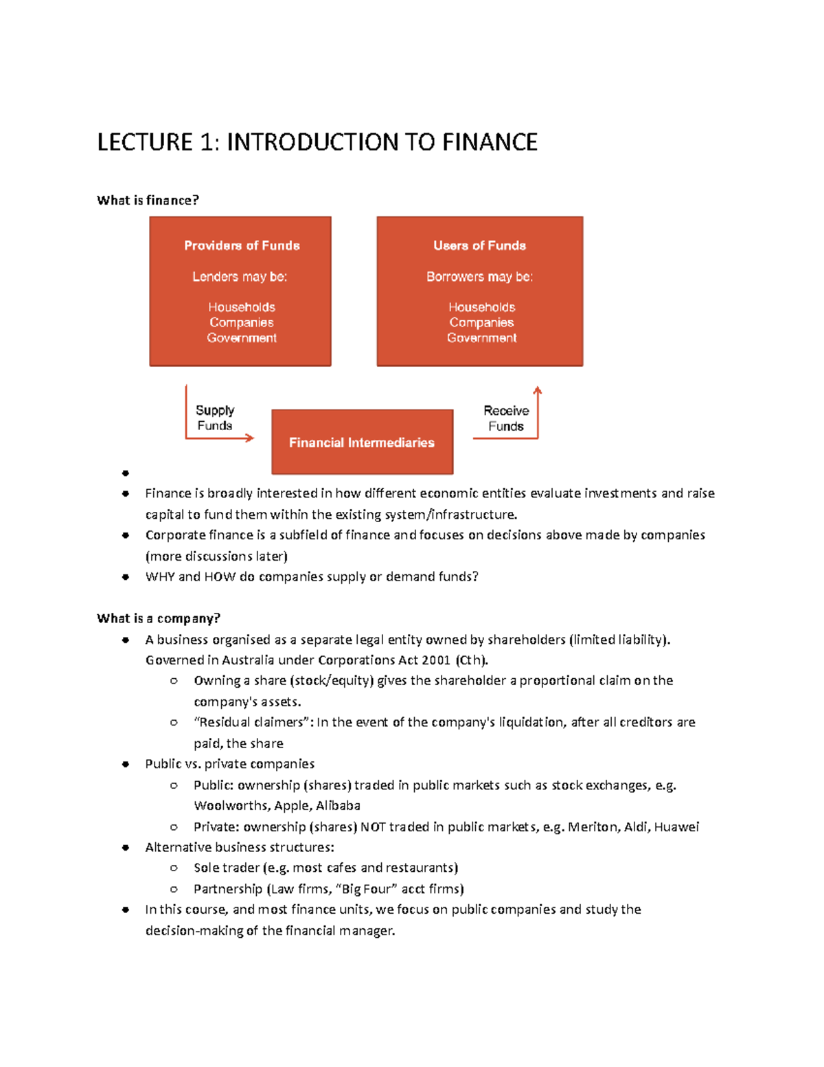 FINC2011 Lecture 1: Overview of Corporate Finance Principles - Studocu