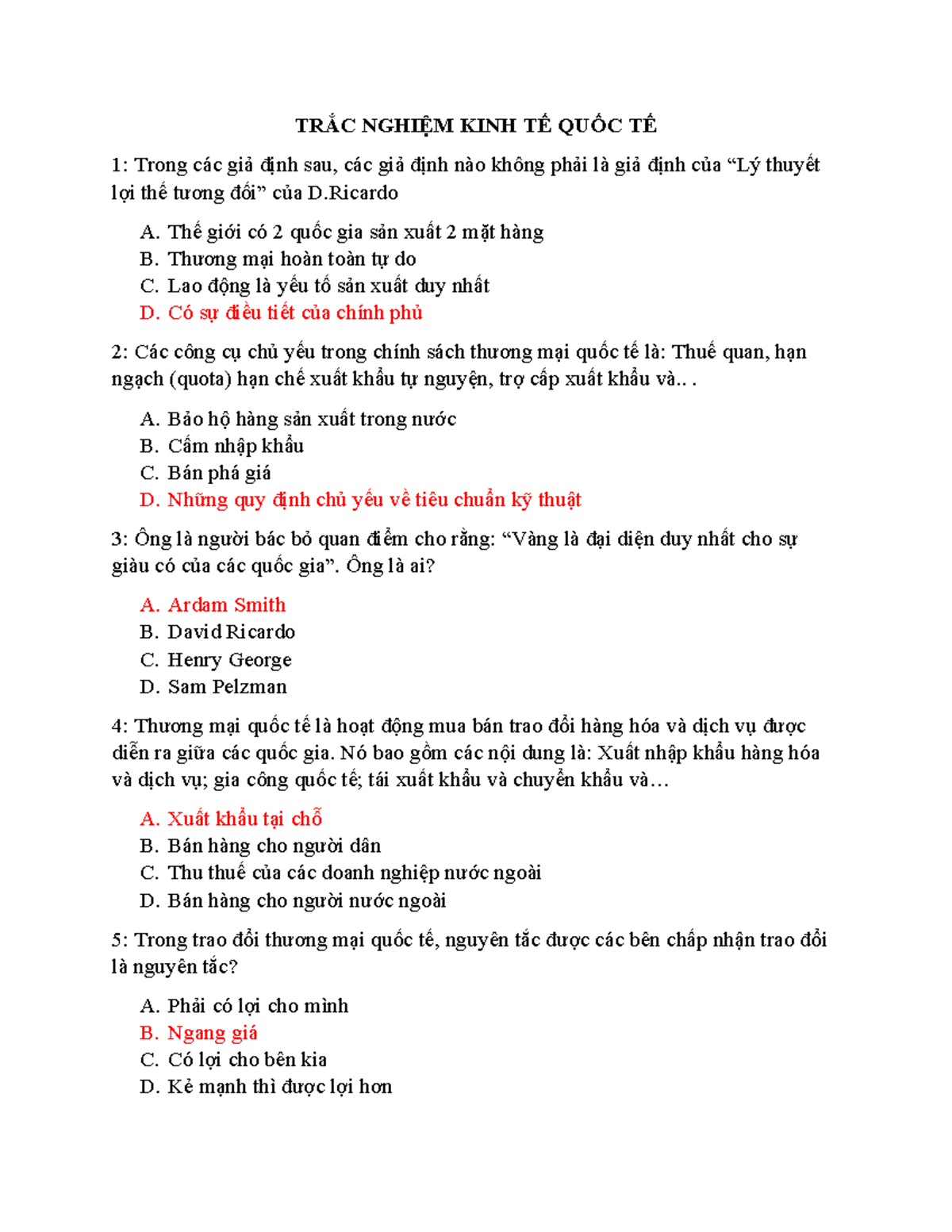 Đáp án 300 Câu Trắc Nghiệm Kinh Tế Quốc Tế (KTQT) - Document Preview