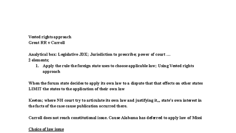 Vested Rights Approach in Conflict of Laws: Analyzing Great RR v ...