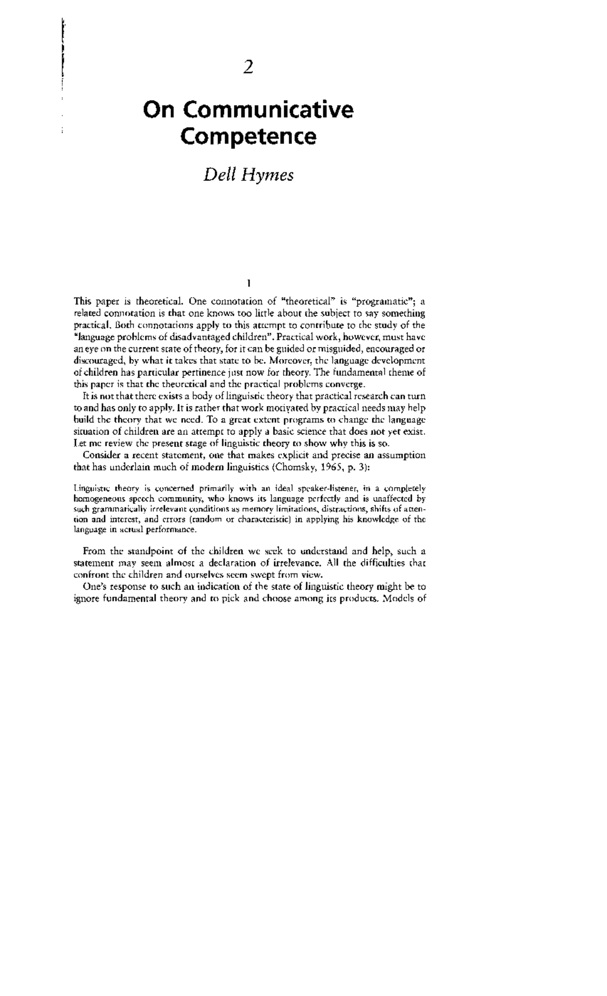 H701 - Theoretical Perspectives on Communicative Competence by Dell Hymes - Document Preview