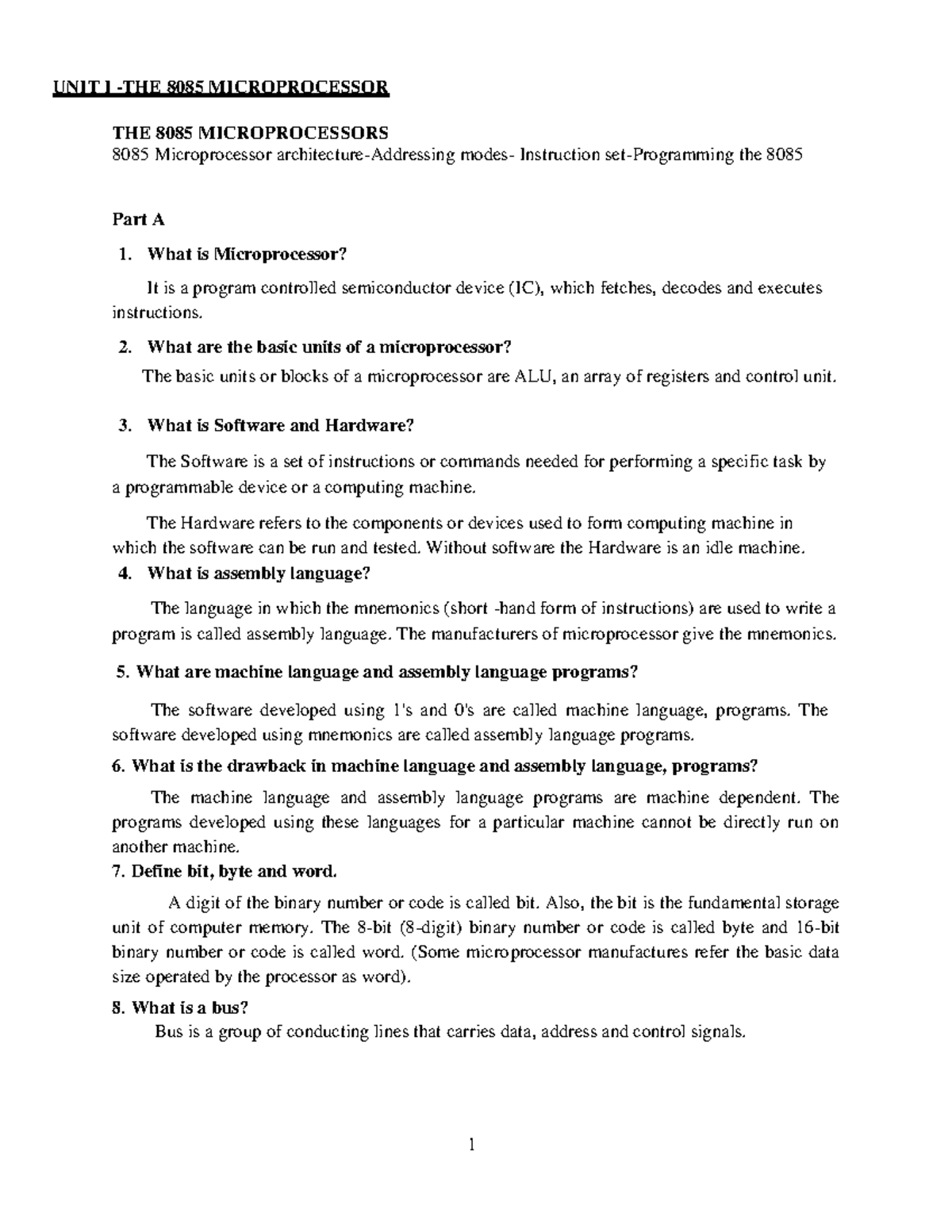 8085 Microprocessor Final Exam Question Bank and Study Guide - Studocu