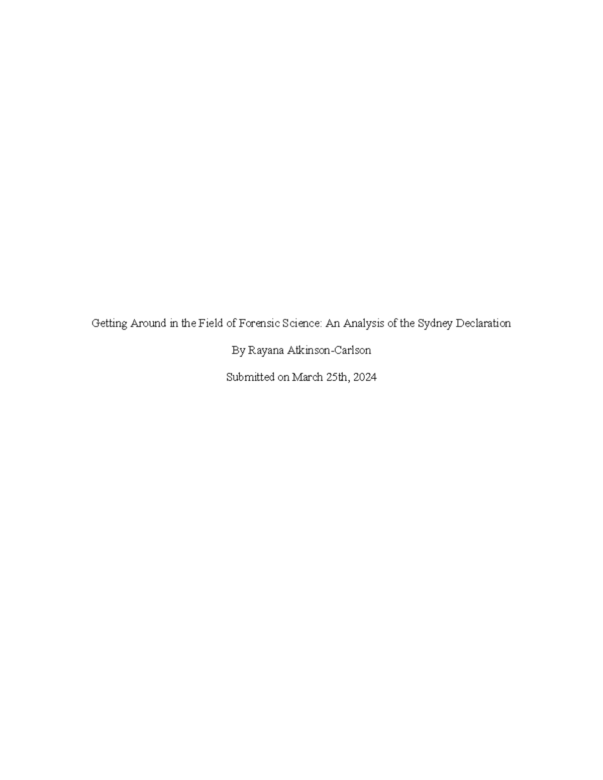 CRA Assignment: Final Submission on Forensic Science & Sydney ...