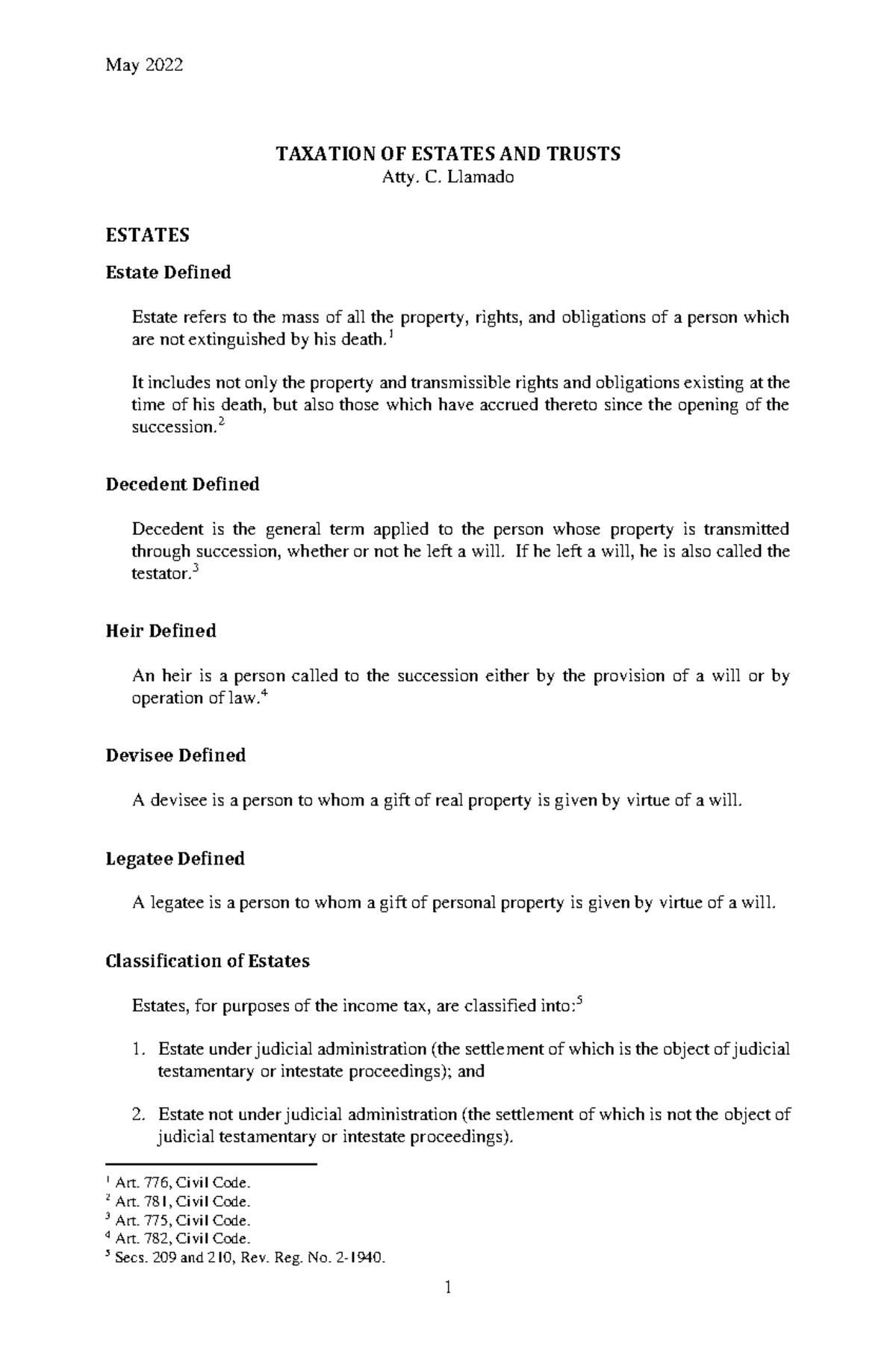 TAXATION OF ESTATES AND TRUSTS (May 2022) - A Comprehensive Overview ...