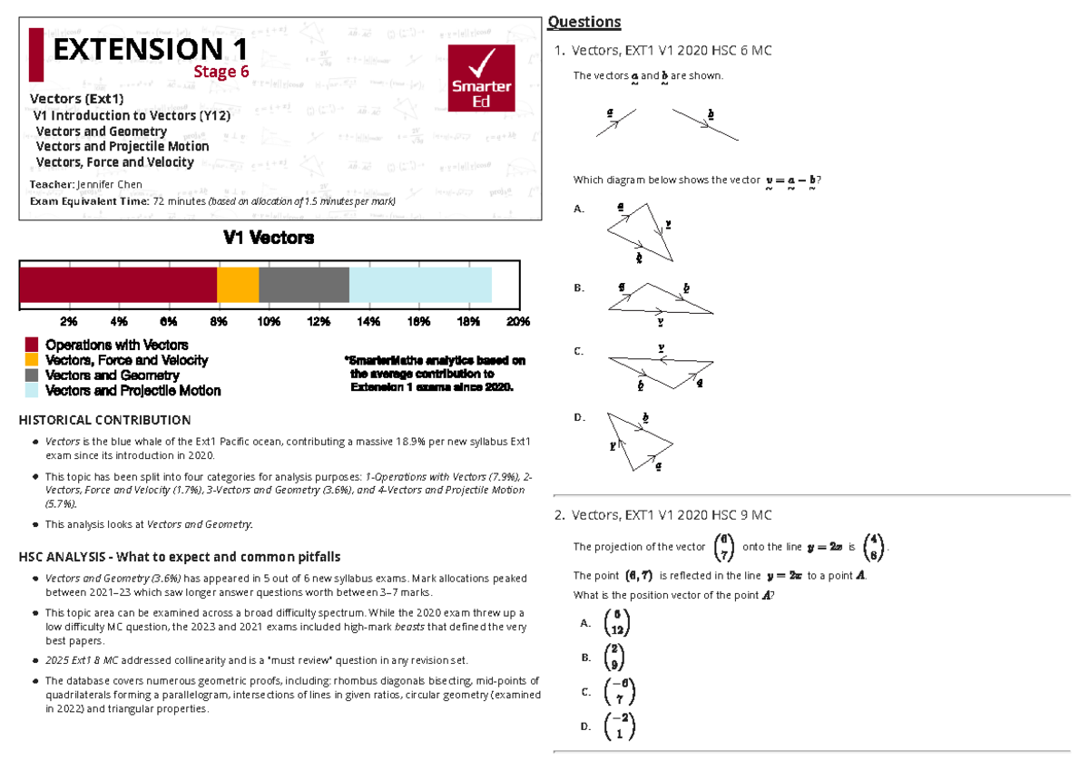 Vectors Practice Questions - EXT1 V1 2020-2025 HSC Analysis - Studocu