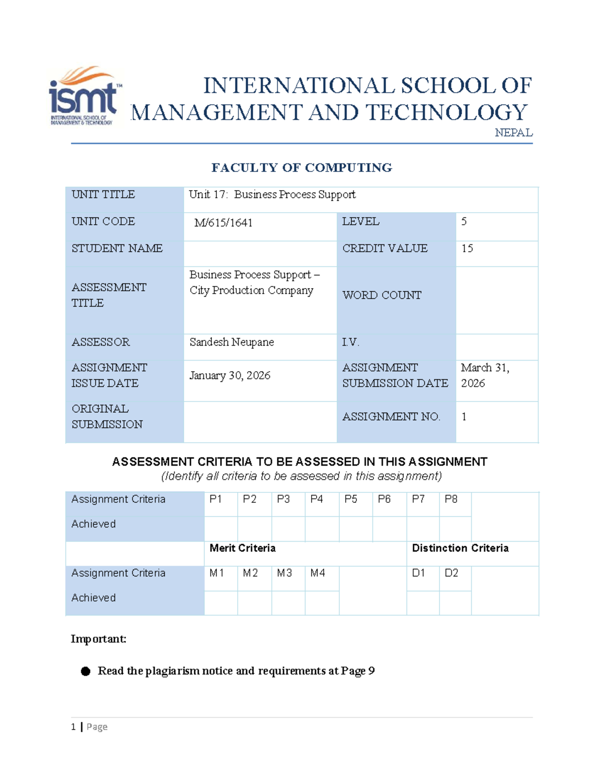 Unit 17: Business Process Support Report - Level 5 Analysis - Studocu