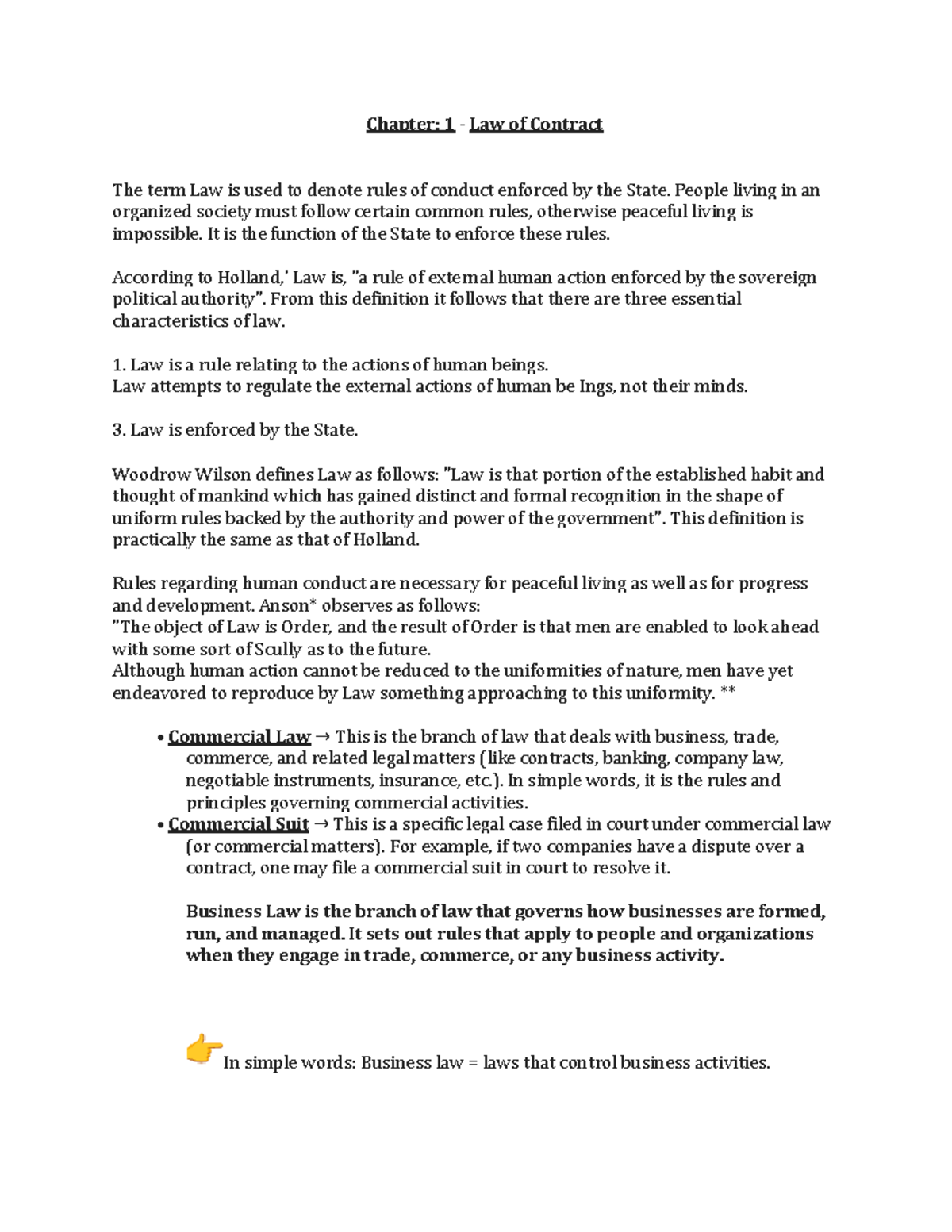Chapter 1: Law of Contract - Essential Elements and Definitions - Studocu