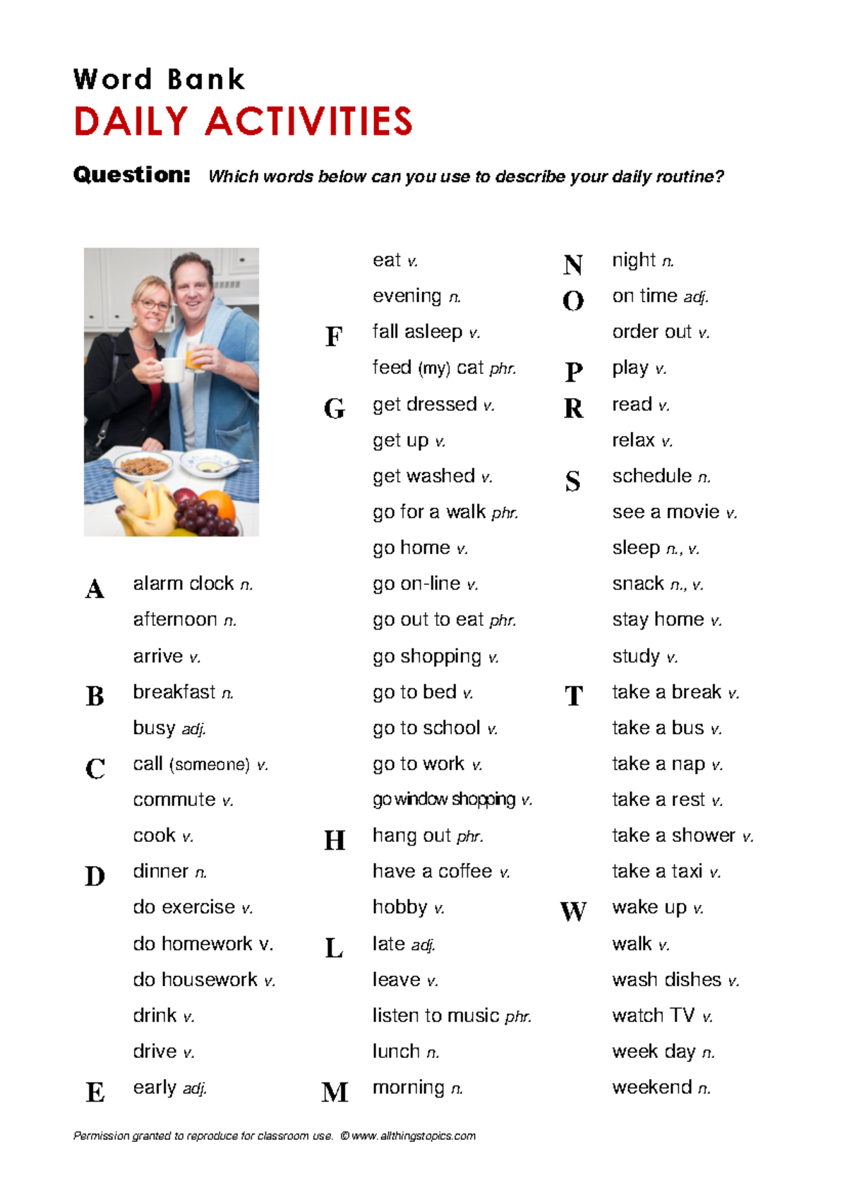 Wordbank dailyactivities - Wo rd B ank DAILY ACTIVITIES Question: Which ...