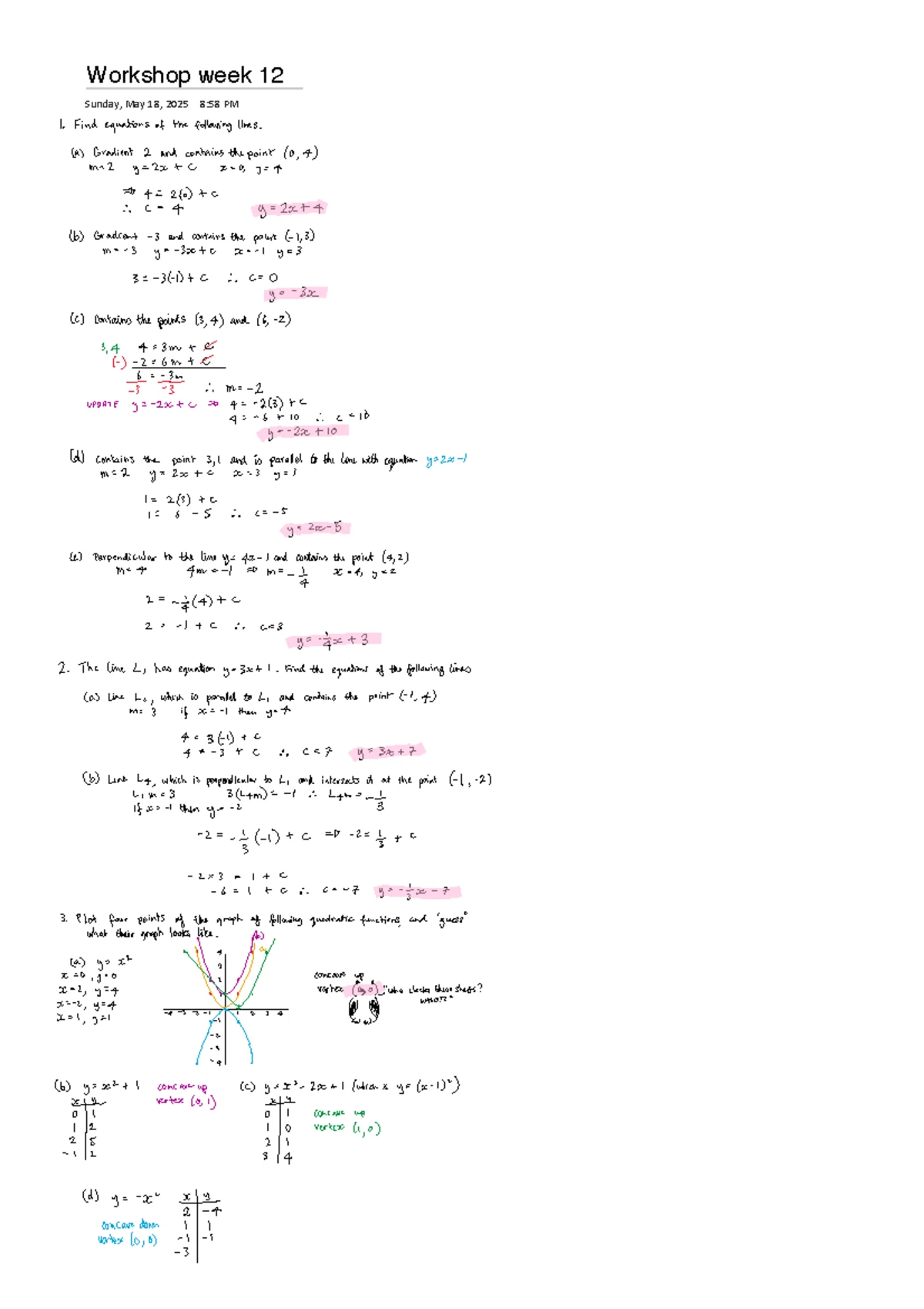 MATH 1720 Workshop Week 10: Quadratic Equations & Discriminants - Studocu