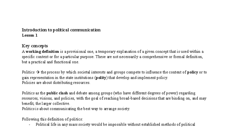 POL 101: Intro to Political Communication - Lesson 1 Key Concepts - Studocu