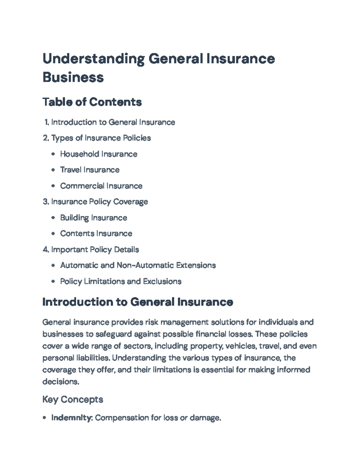 General Insurance Overview and Policy Analysis - BUS 101 Final Notes ...