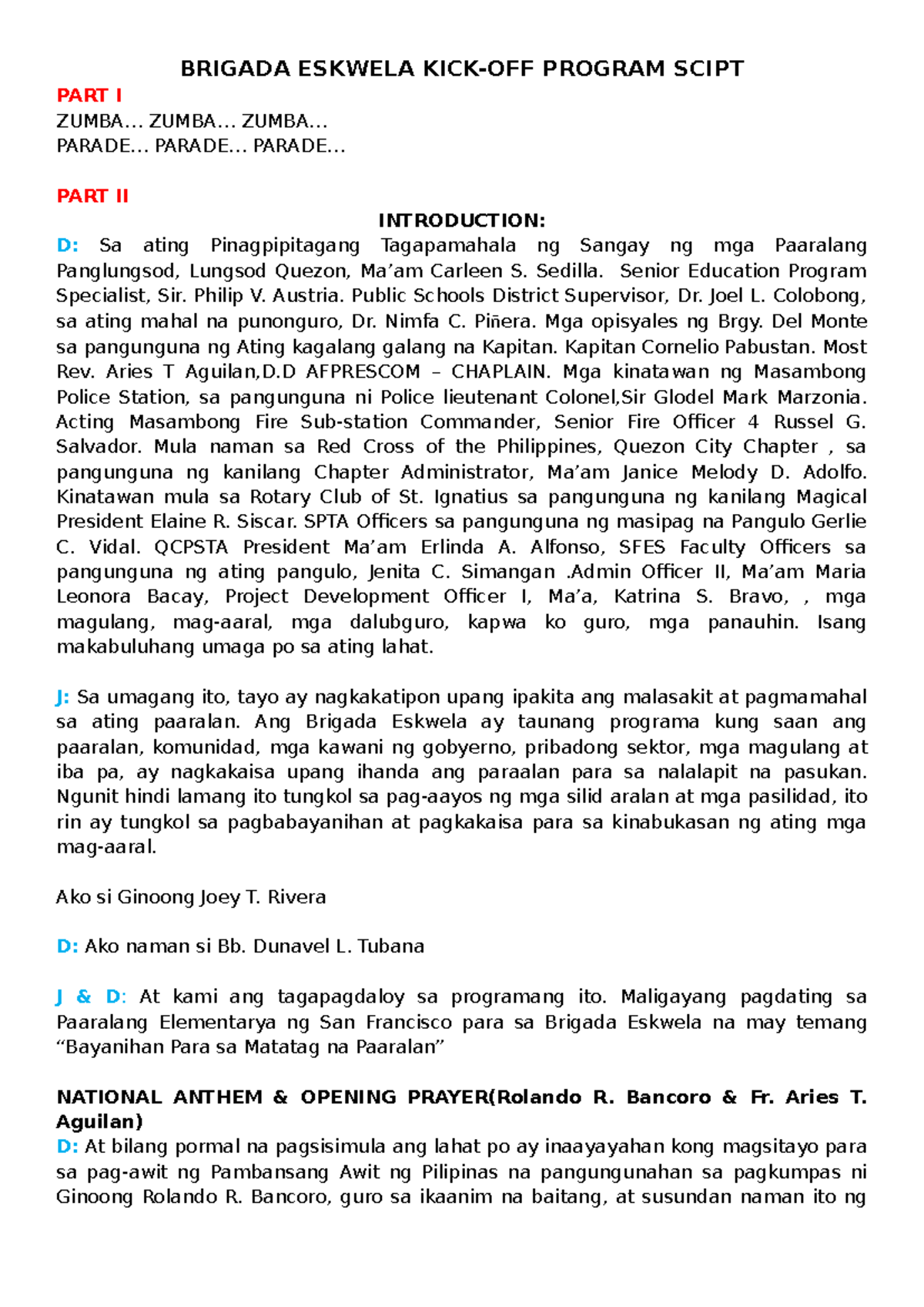 Brigada Eskwela KICK-OFF Program Script: A Community Celebration - Studocu