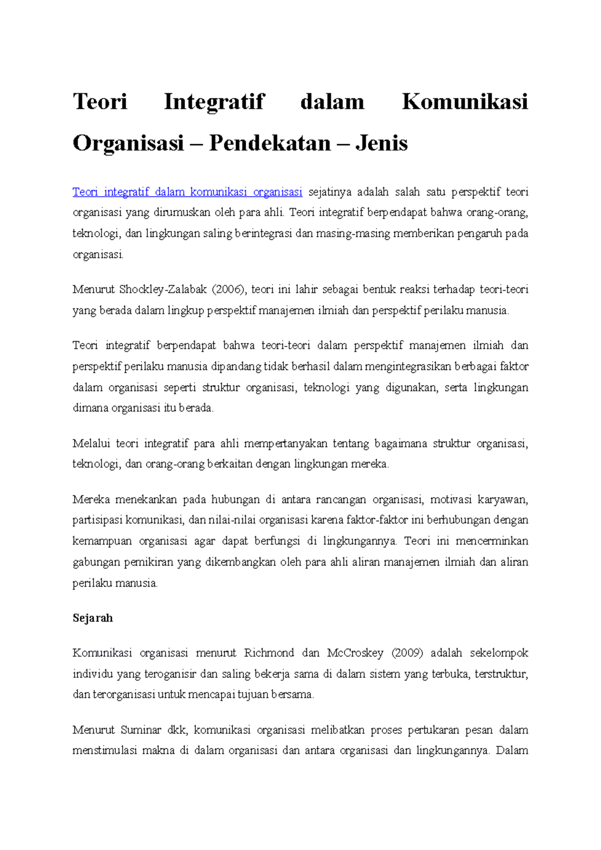 Teori Integratif dalam Komunikasi Organisasi: Pendekatan dan Jenis ...