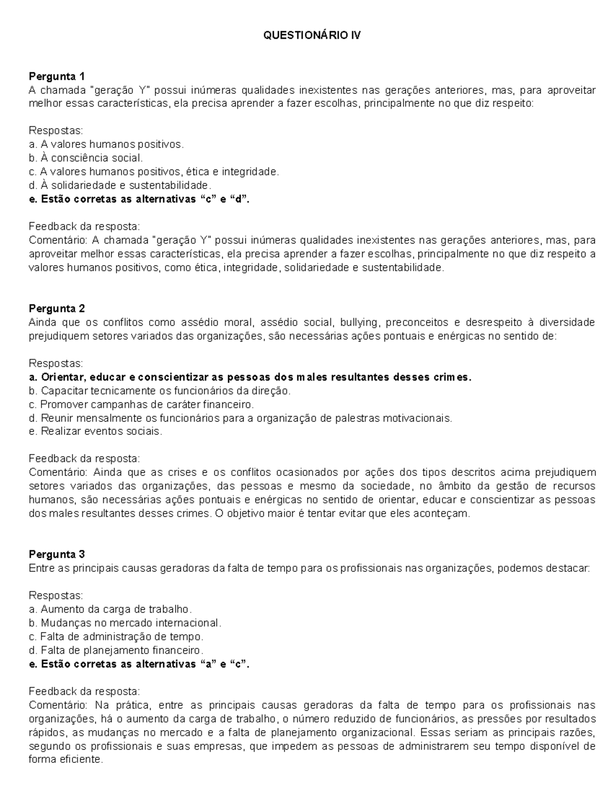 Questionário IV - Gestão Estratégica de Recursos Humanos (GERH) - Studocu