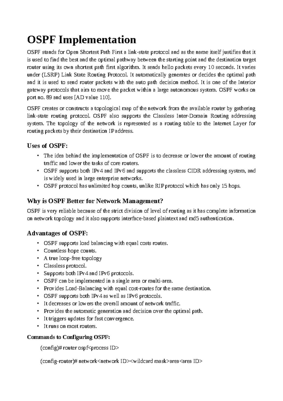 CNS7 - OSPF Implementation and Configuration Notes - Studocu