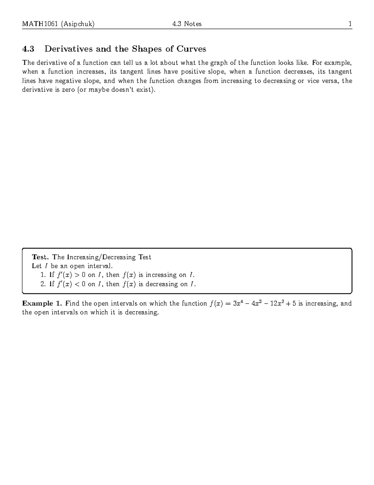 MATH1061 (Asipchuk) Final Exam Review: Derivatives & Curve Shapes - Studocu