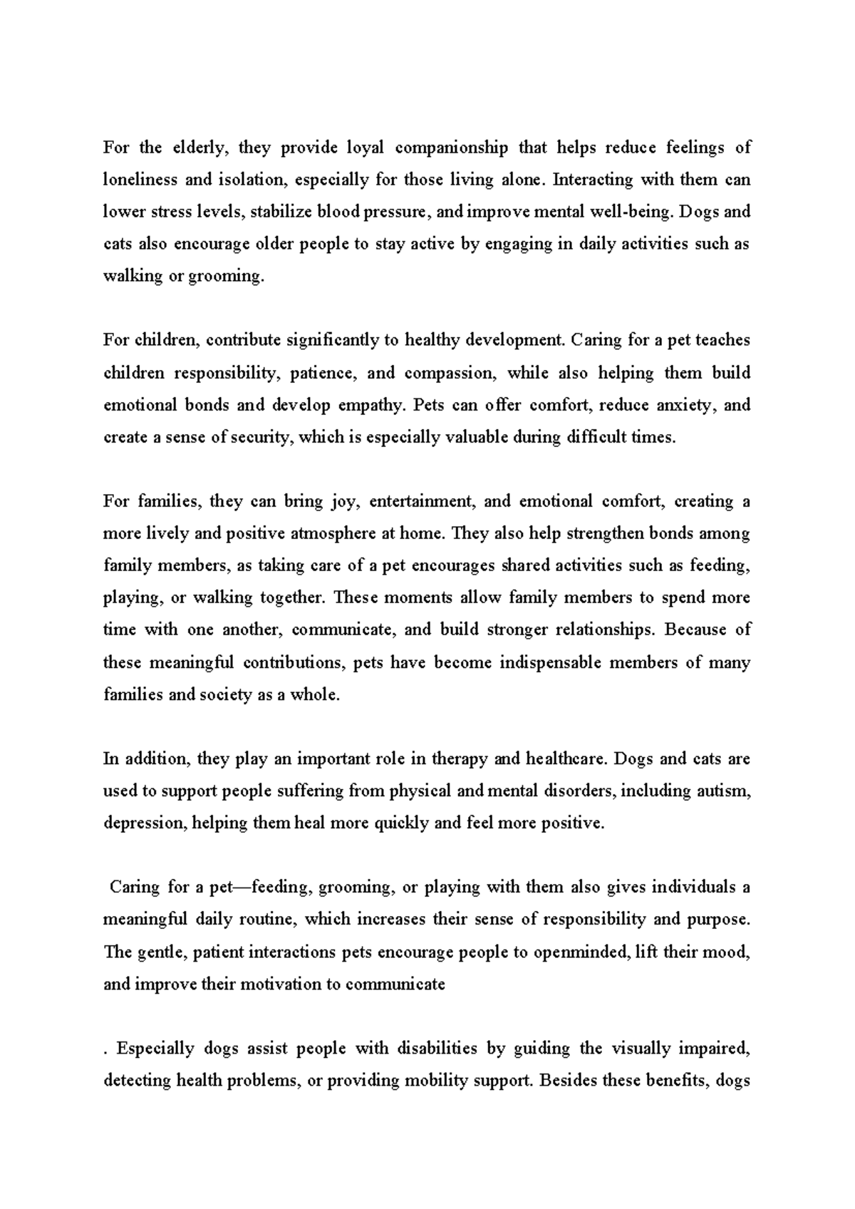 The Roles of Pets in Enhancing Well-being and Family Bonds - Studocu