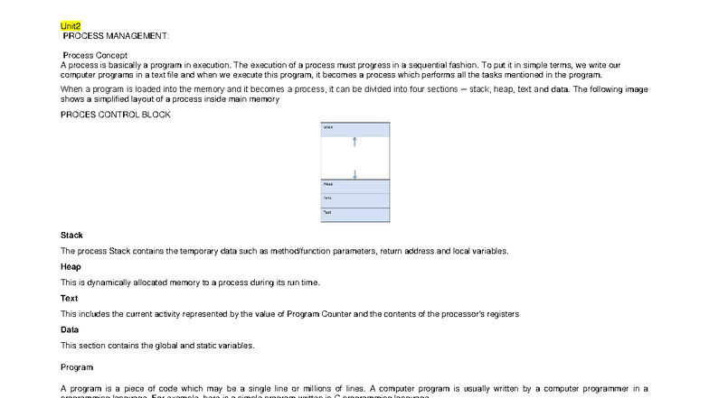 Unit 2 & 3 Summary: Process Management Concepts and Techniques - Studocu