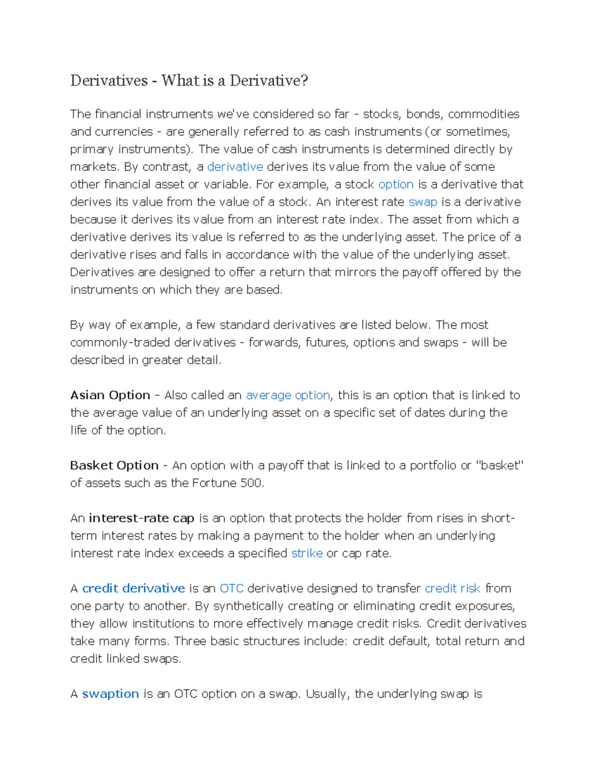 Derivatives - Lecture Notes 1-2: Understanding Key Concepts - Studocu