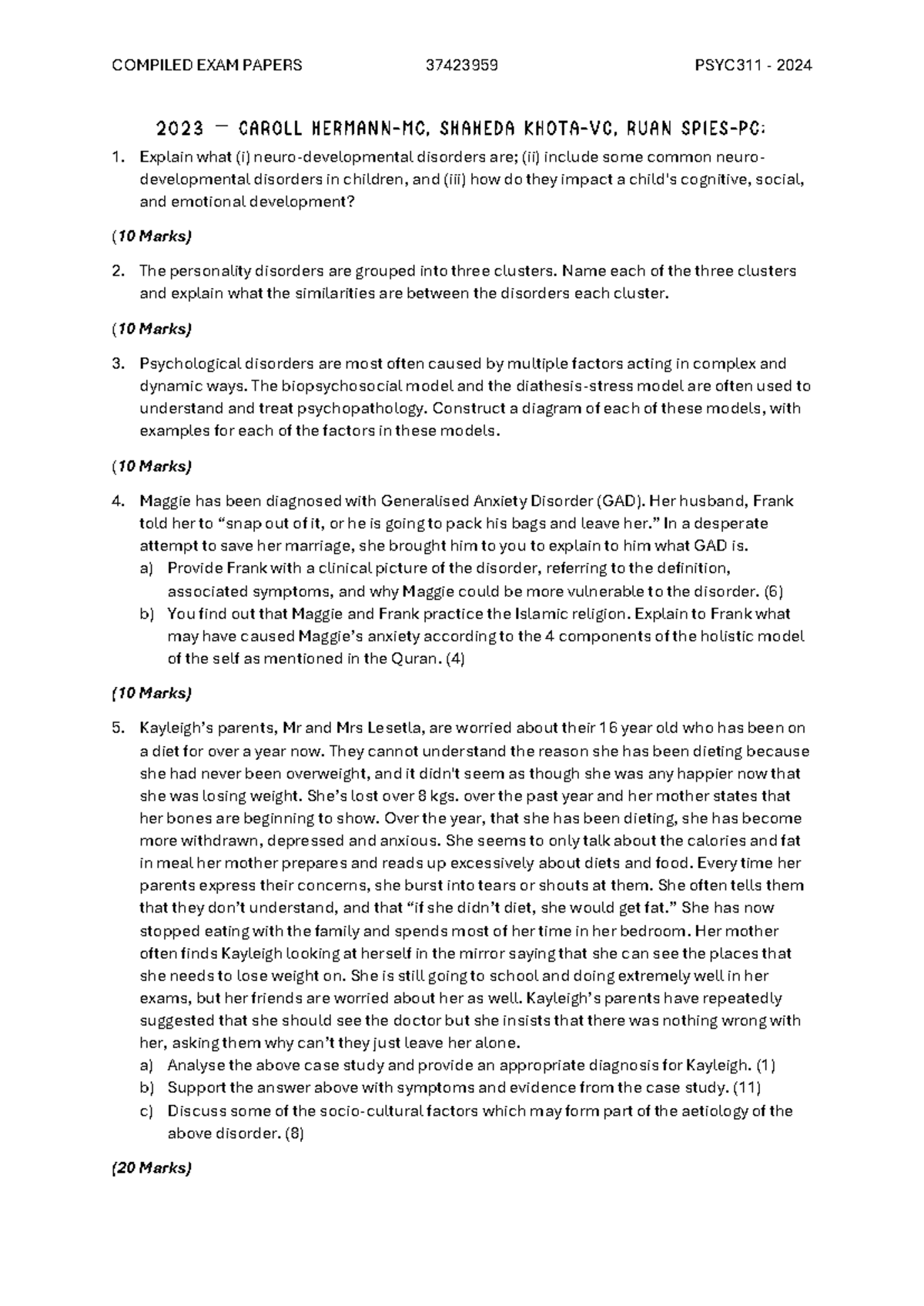 Compiled EXAM Papers - practice questions for exams - – Explain what (i ...