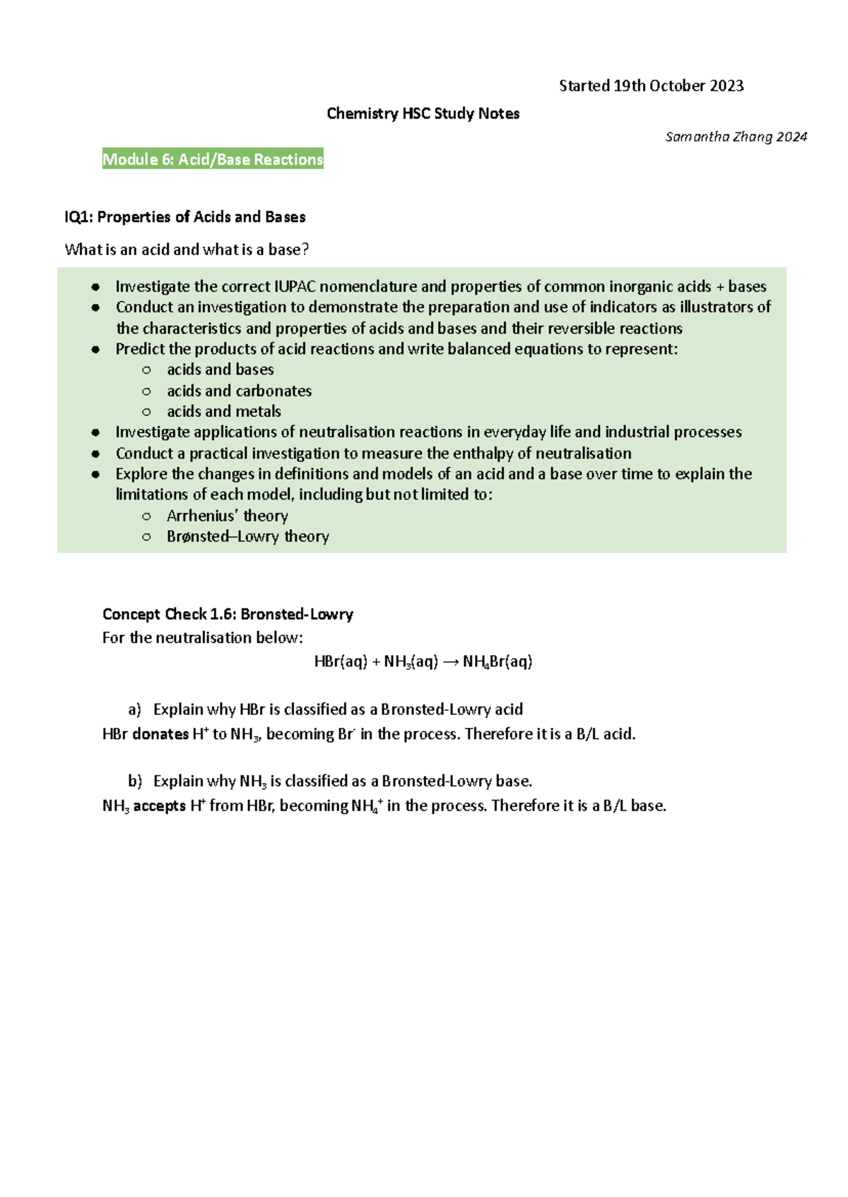 Chemistry HSC Study Notes: Module 6 & 7 - Acids, Bases, and Organic ...