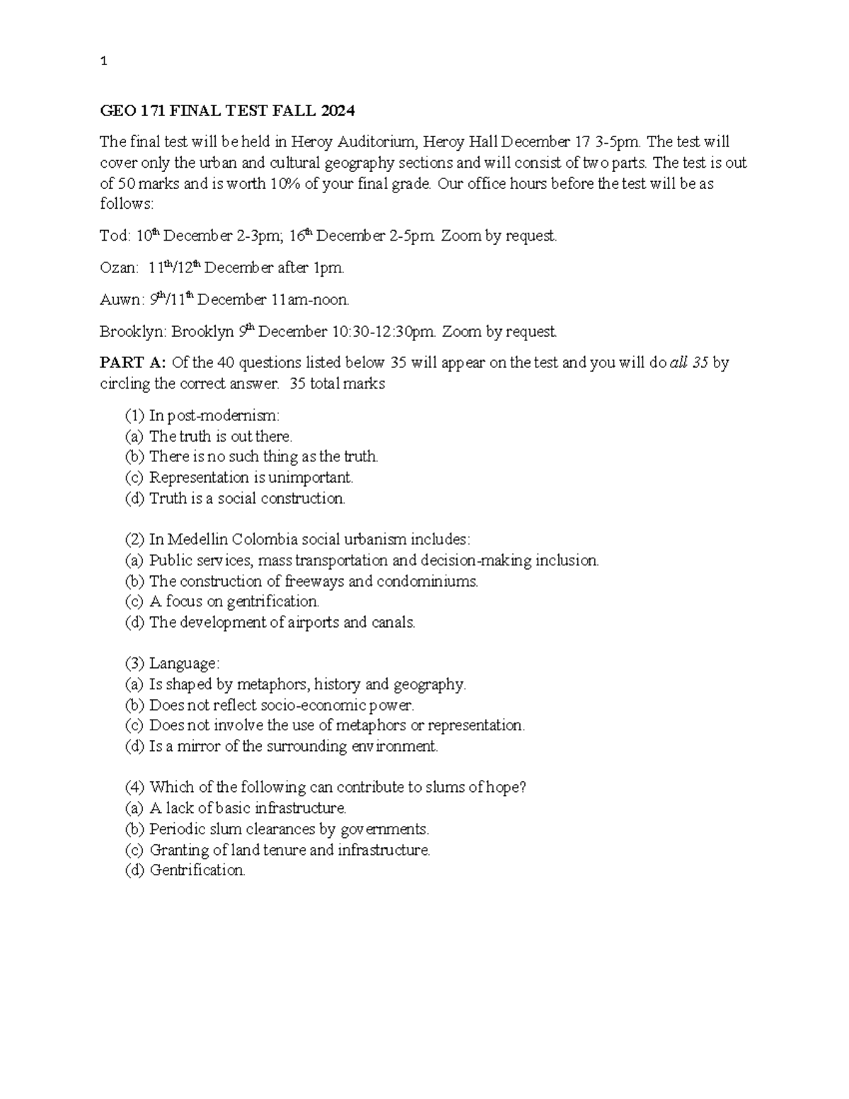 GEO 171 Final Test Study Guide for Fall 2024 - Key Topics & Prep - Studocu