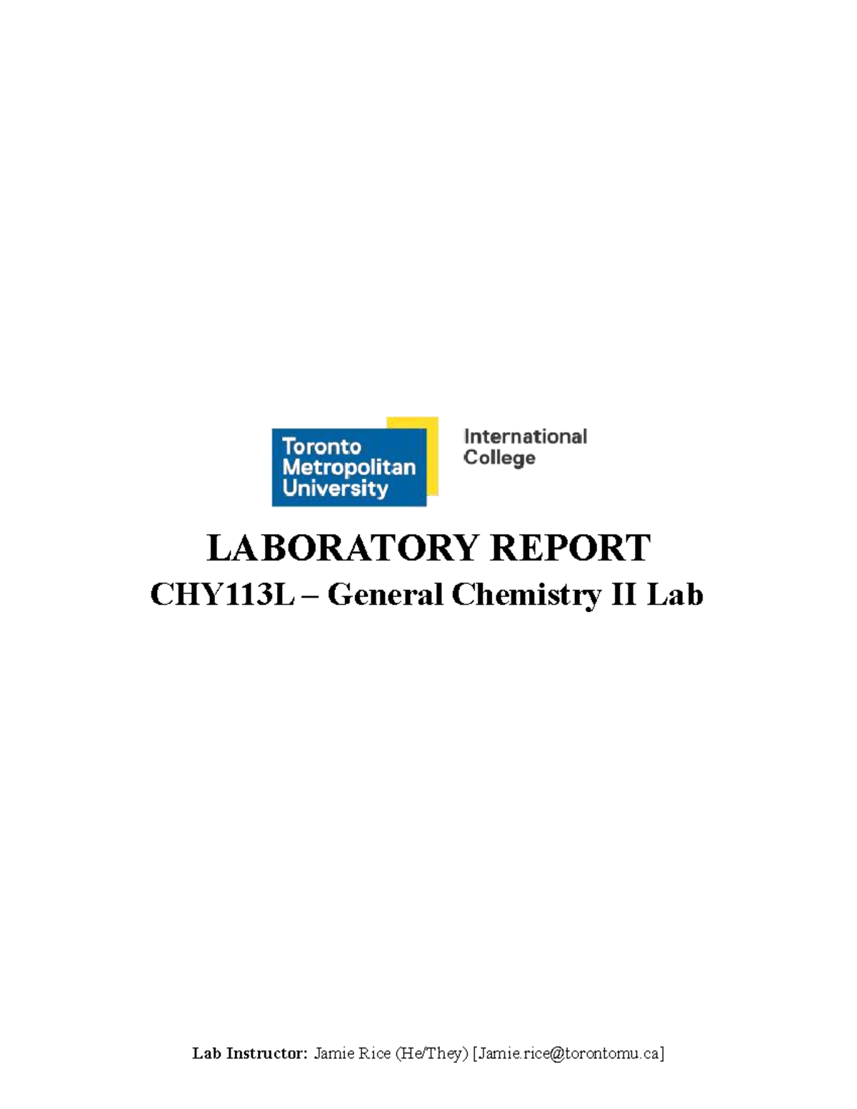 Laboratory Techniques Report CHY113L: General Chemistry II Lab - Studocu