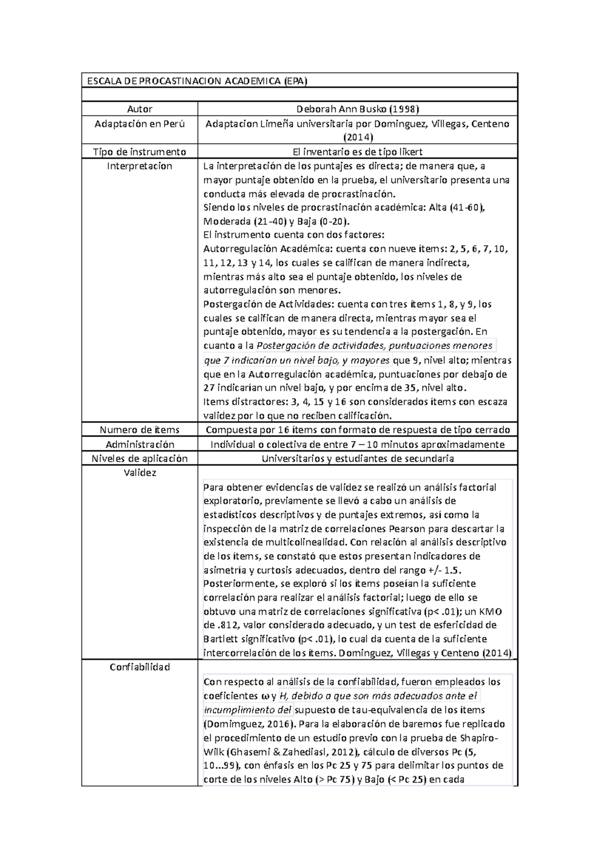 Escala de Procrastinación Académica (EPA) y Estrés Académico Evaluación - Document Preview