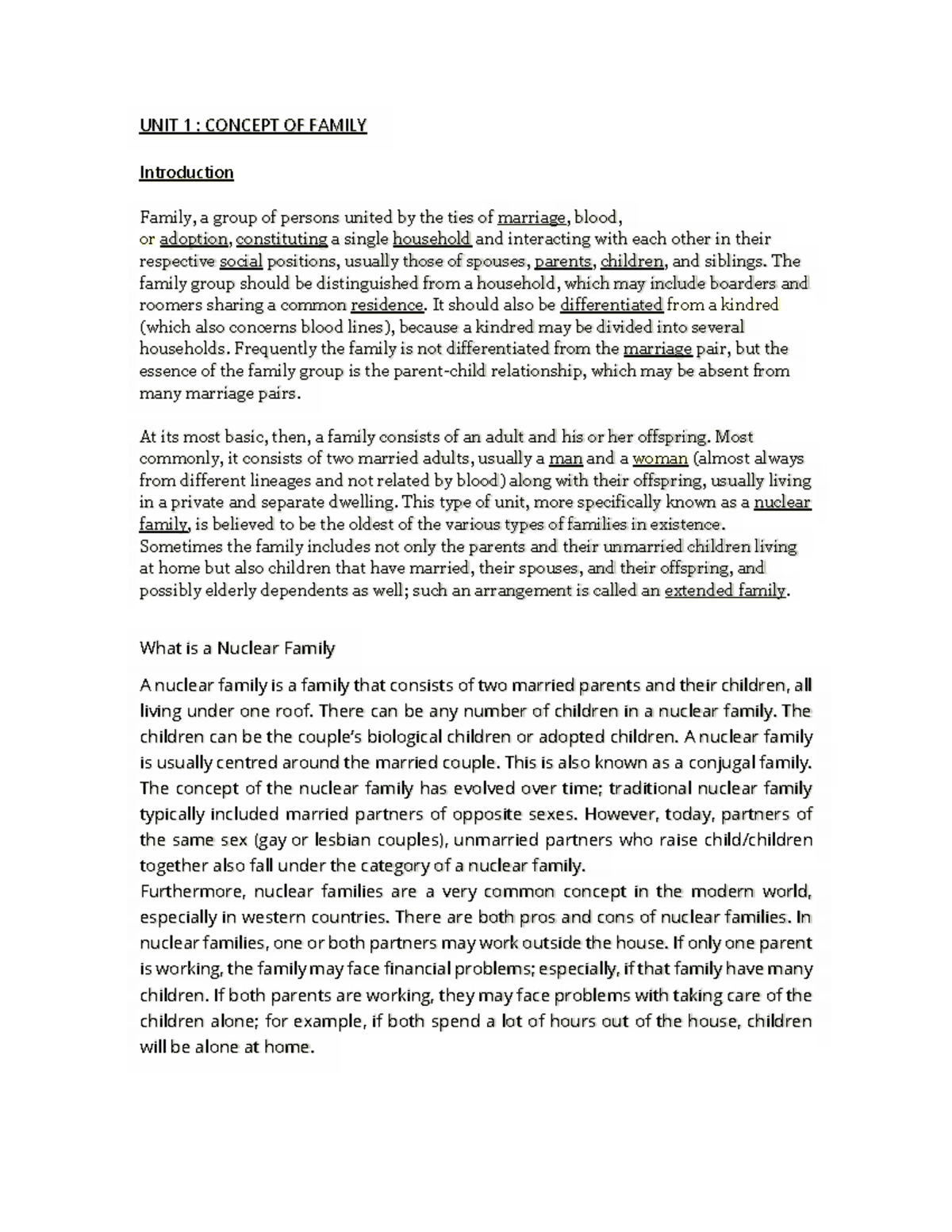 Unit 1: Concept of Family in Family Law - An Overview - Studocu