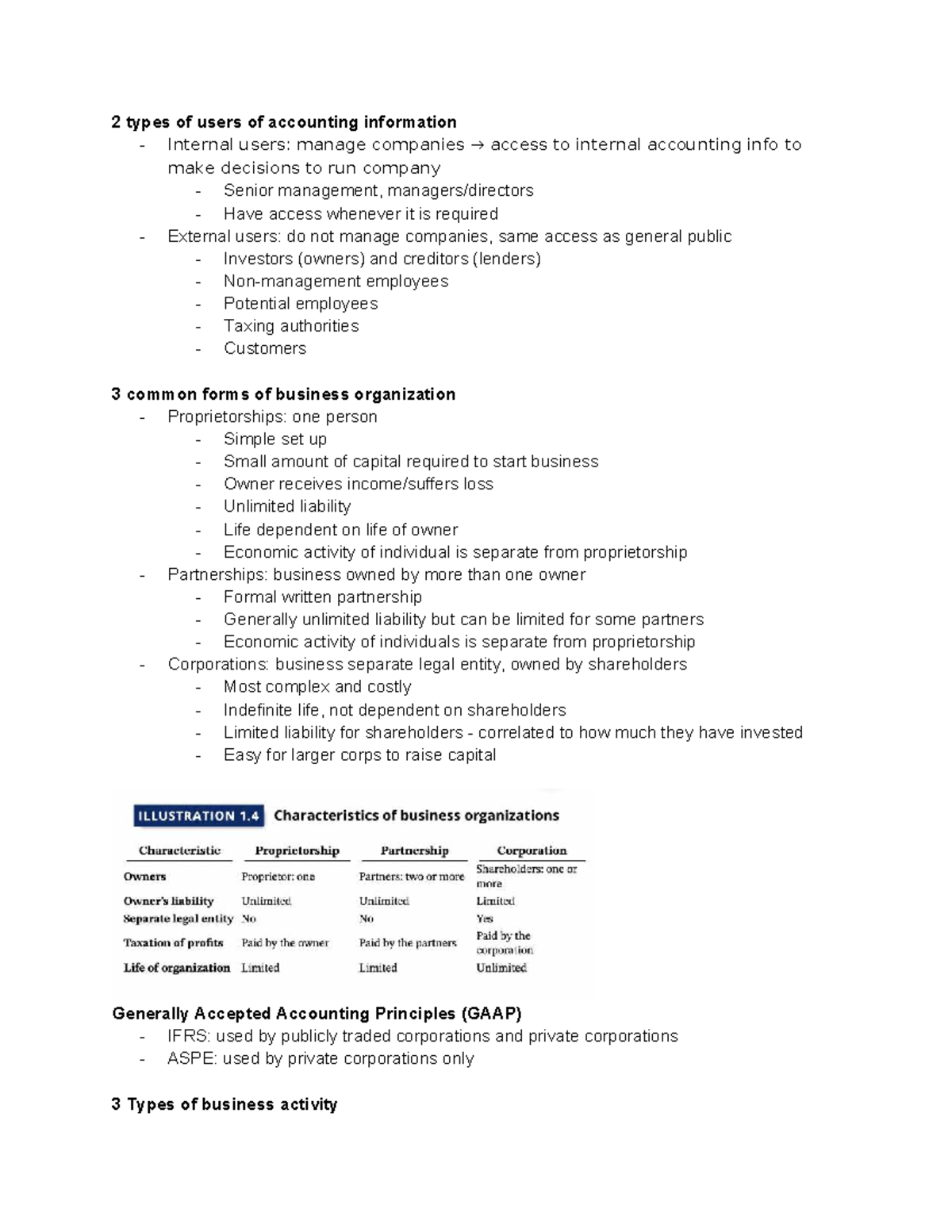 Chapter 1: Users of Accounting Info & Business Organizations - Studocu