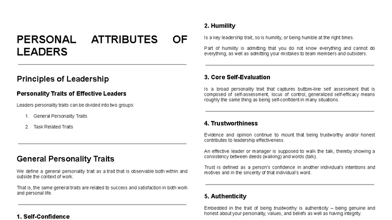 Leadership Traits - PERSONAL ATTRIBUTES OF LEADERS Principles of ...