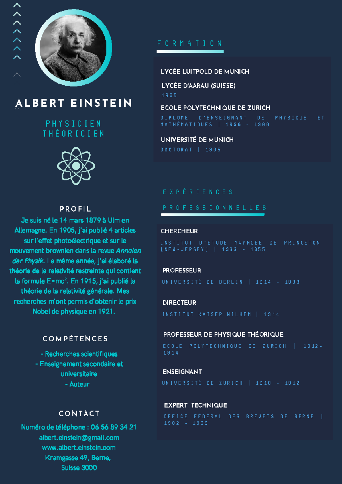 Curriculum vitæ de Albert Einstein - F O R M A T I O N E X P É R I E N ...