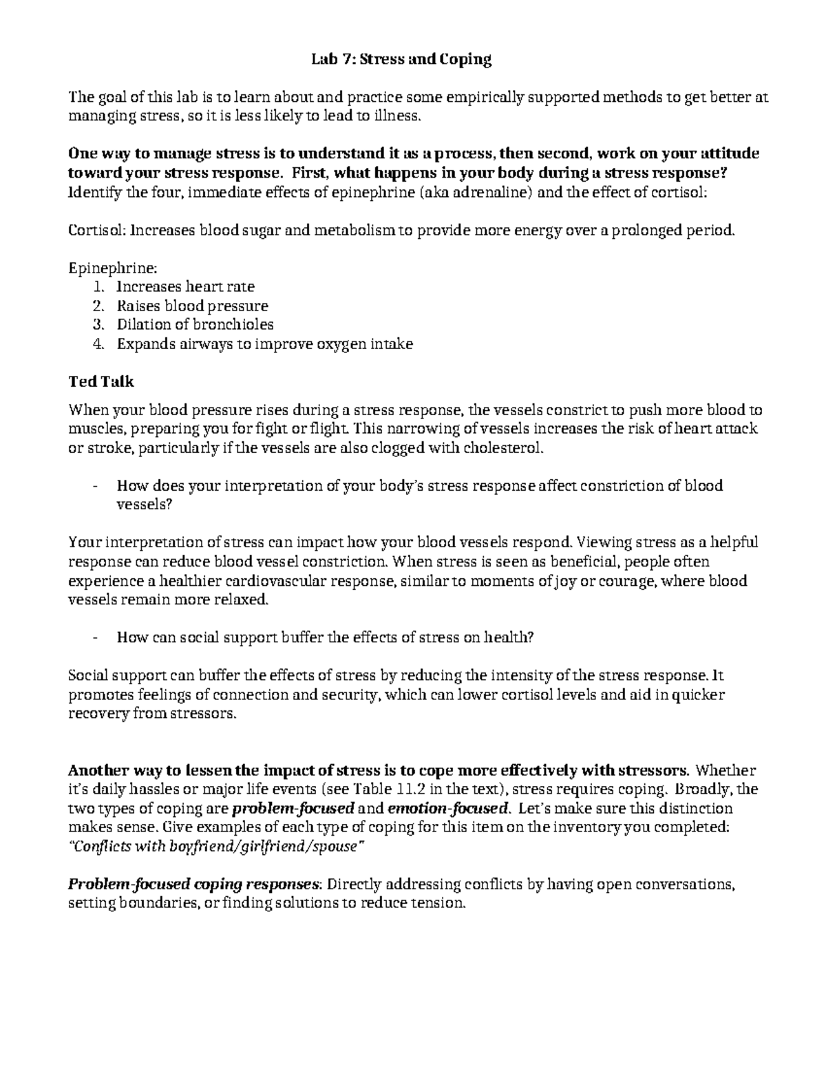 Lab 7 Handout - history - Lab 7: Stress and Coping The goal of this lab ...