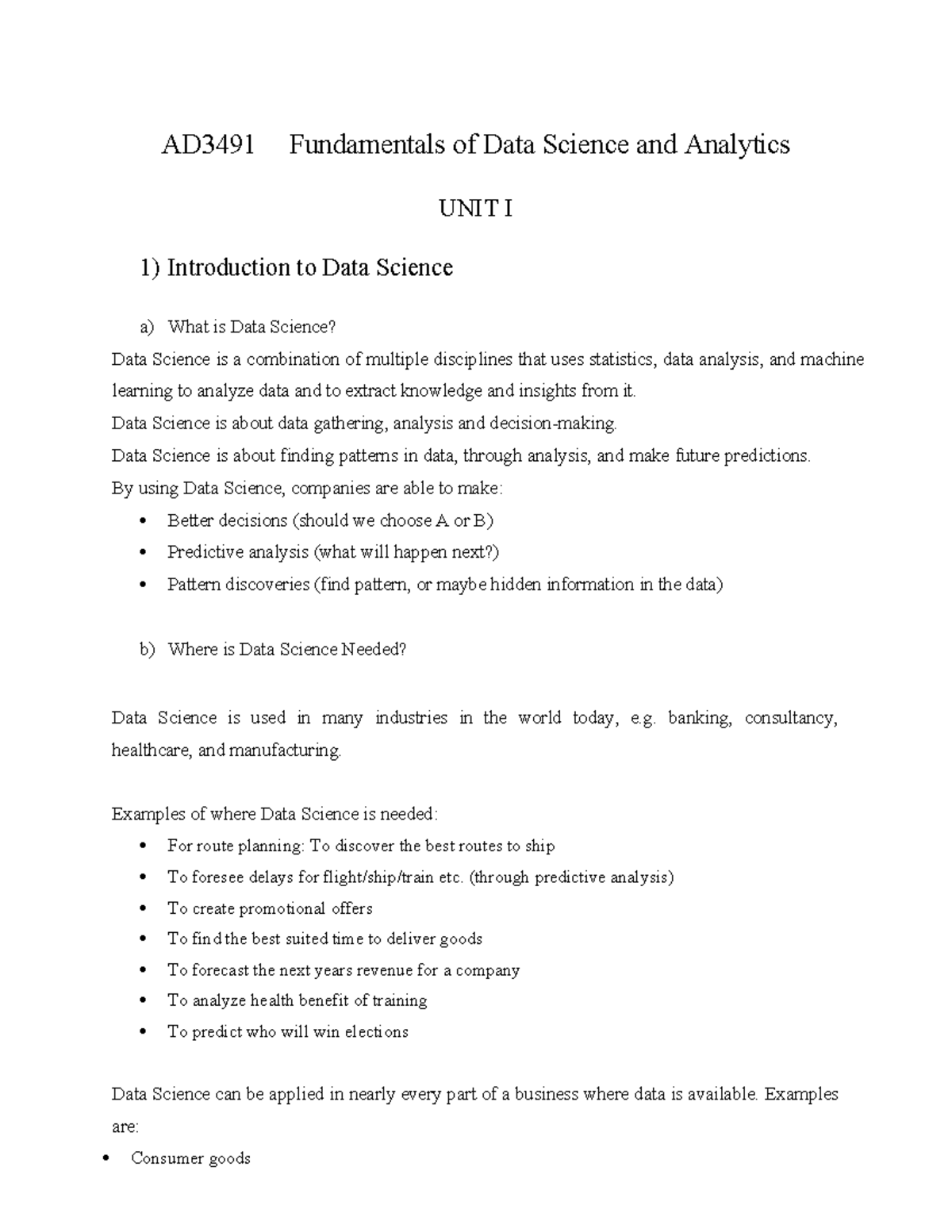 AD3491 FDSA UNIT 1 Notes - AD3491 Fundamentals of Data Science and ...