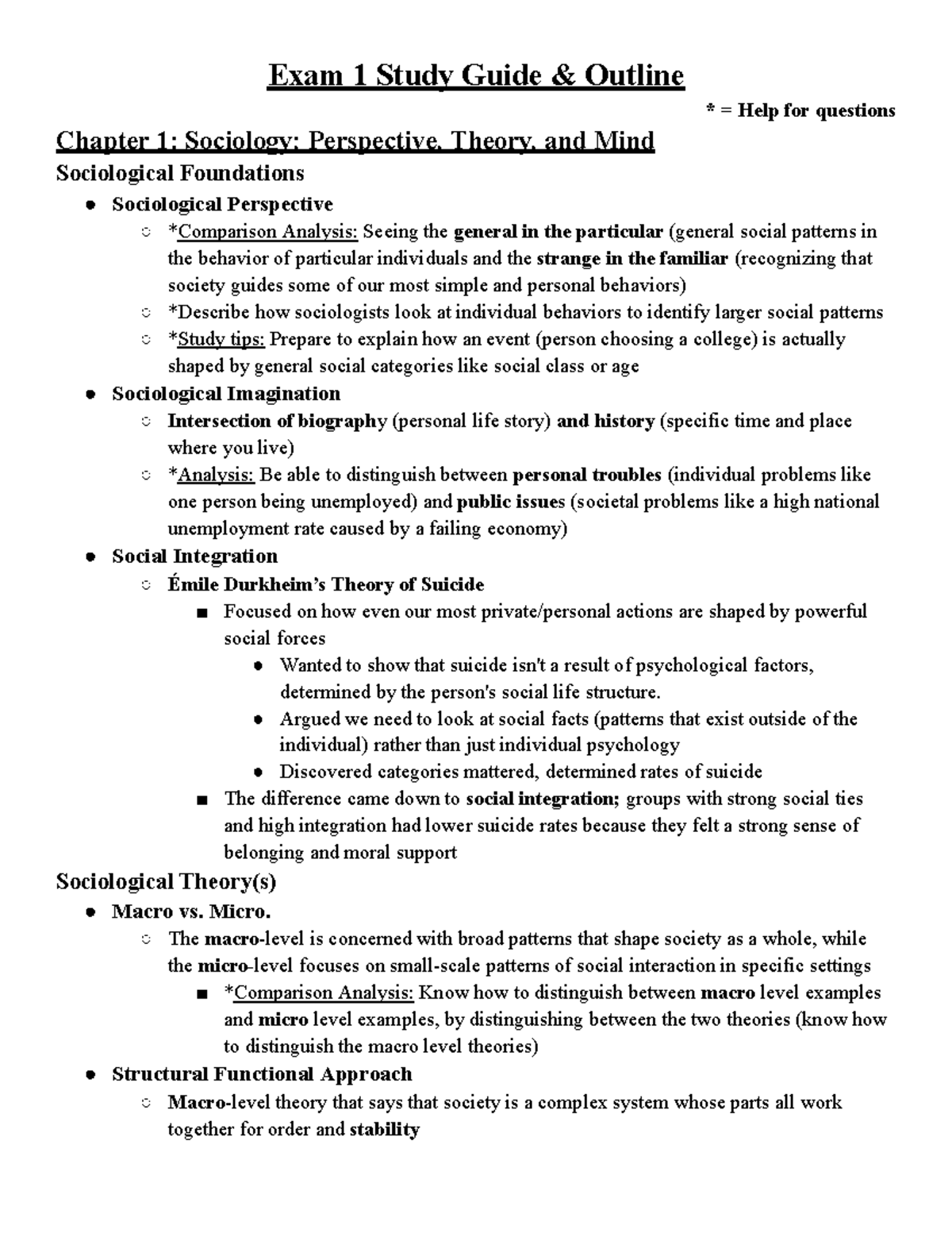 Sociology Exam 1 Study Guide & Outline - Studocu