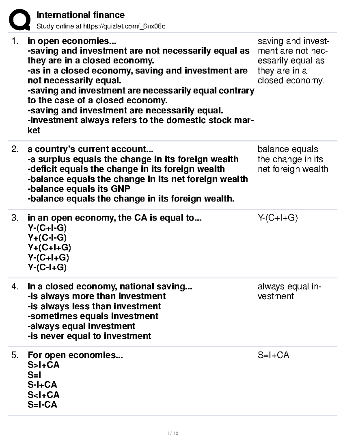 Intl Finance Final Exam Notes 2: Key Concepts and Analysis - Studocu