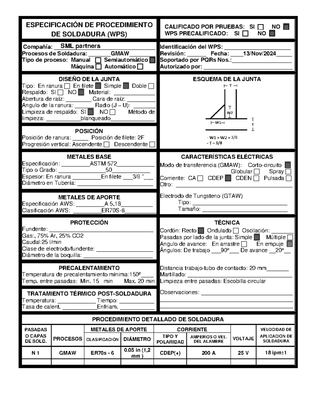 WPS de Soldadura para Filete - Detalles y Especificaciones - Document Preview
