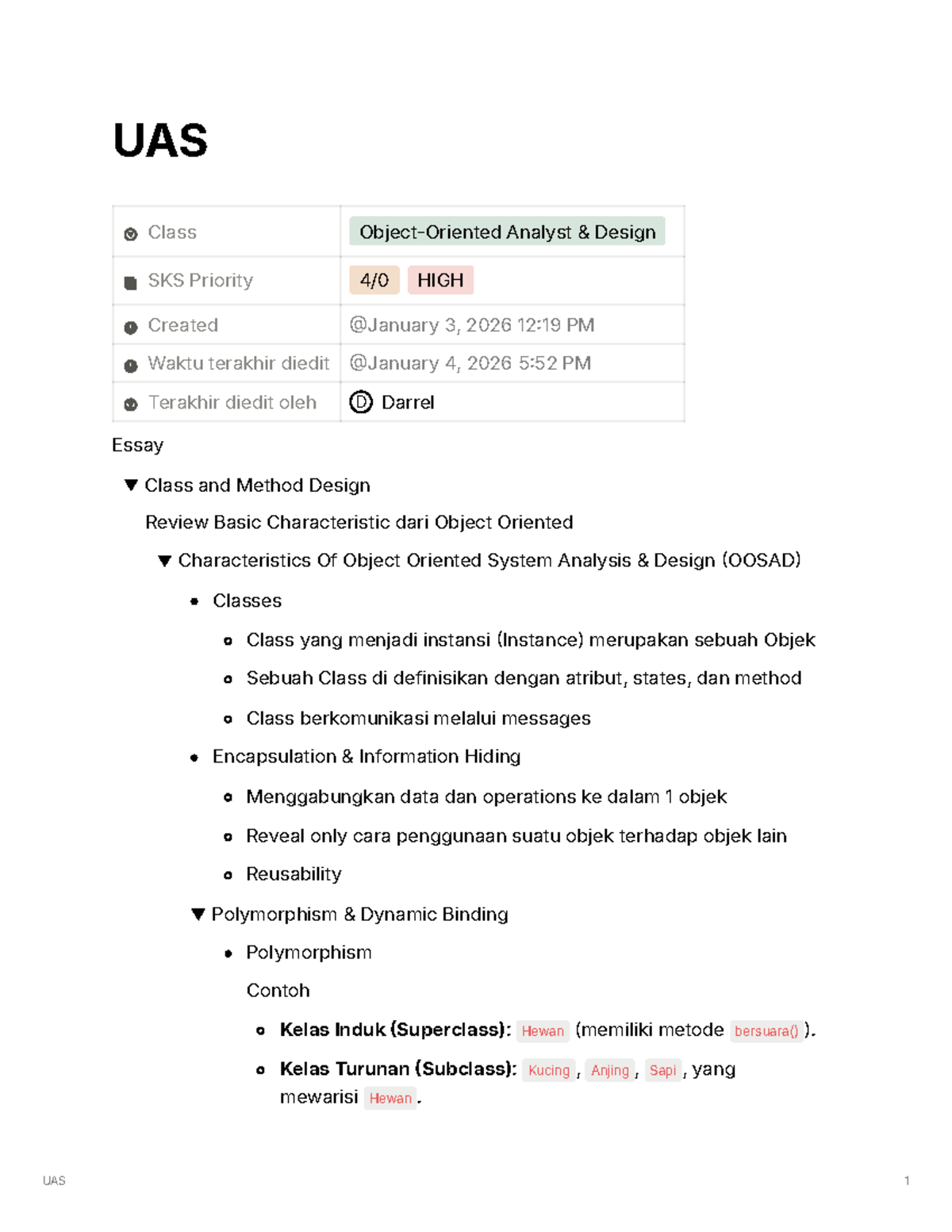 UAS 2026 Essay Review: Object Oriented System Analysis & Design - Studocu