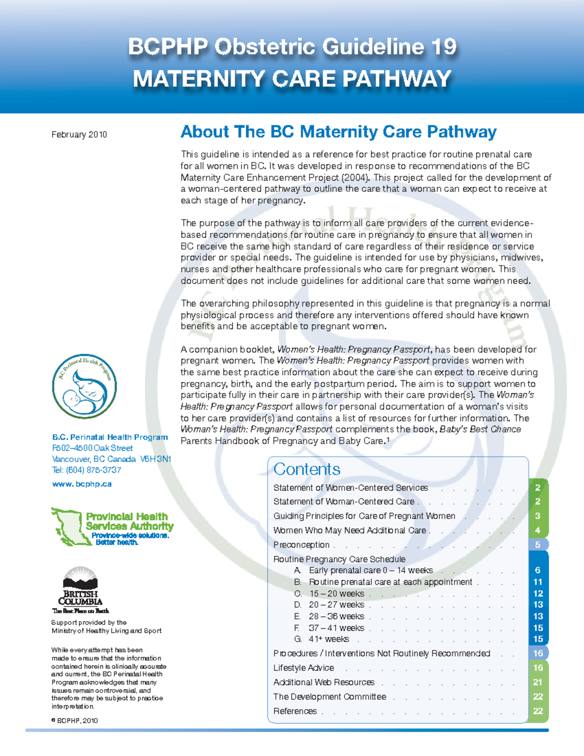 BCPHP F502 Maternity Care Pathway: Guidelines for Prenatal Care - Studocu