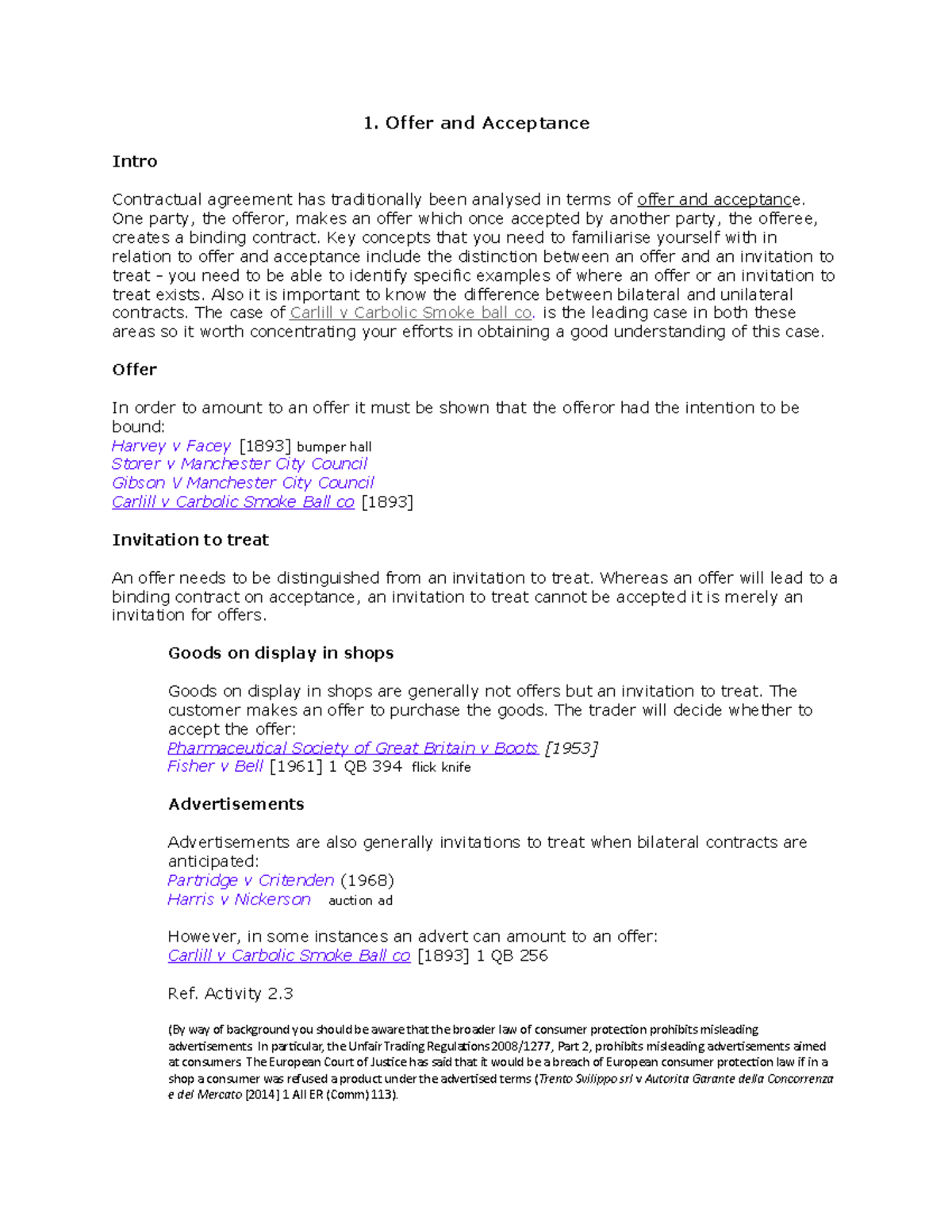 Chapter 2 - offer and acceptance - 1. Offer and Acceptance Intro - Studocu