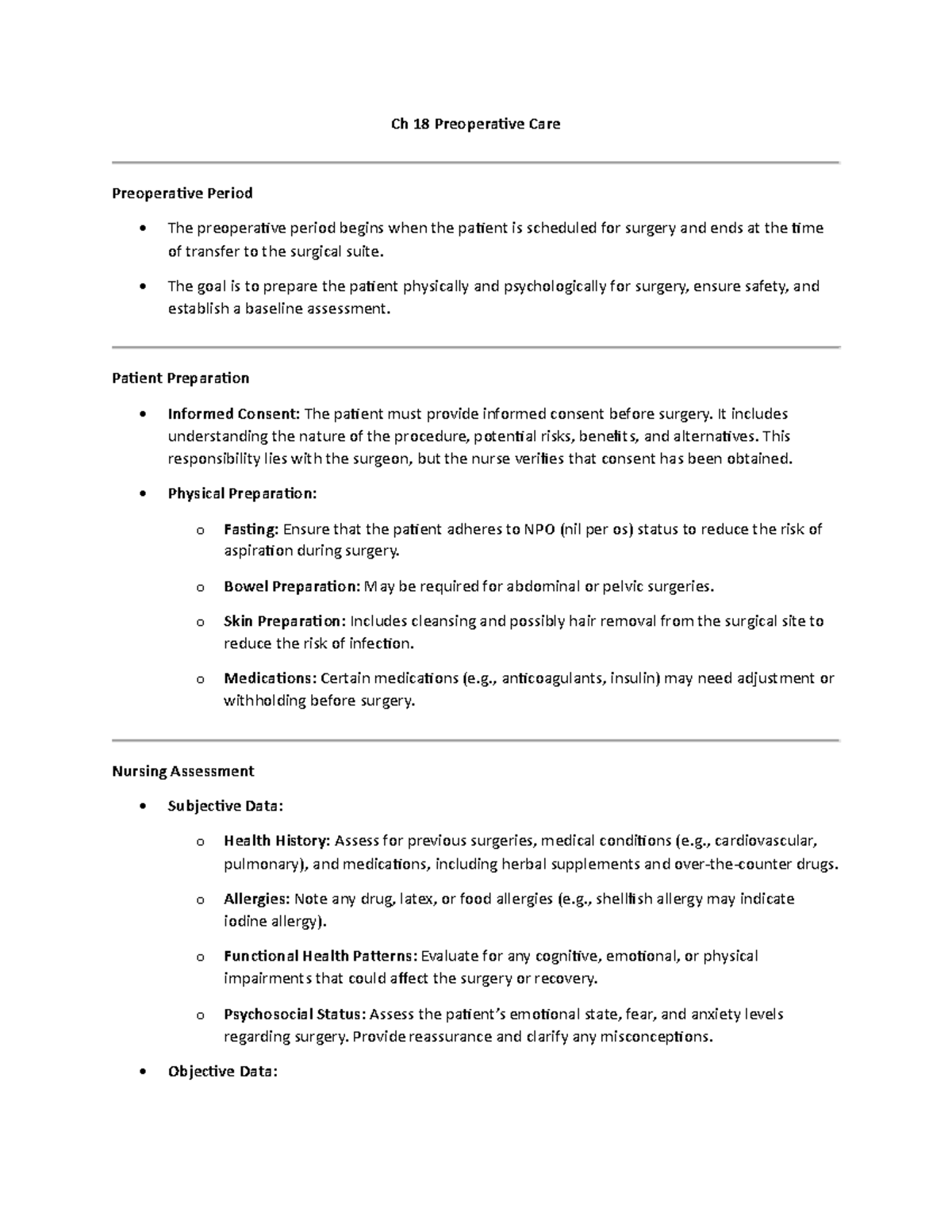 Ch 18: Preoperative Care - Preparation and Patient Assessment - Studocu