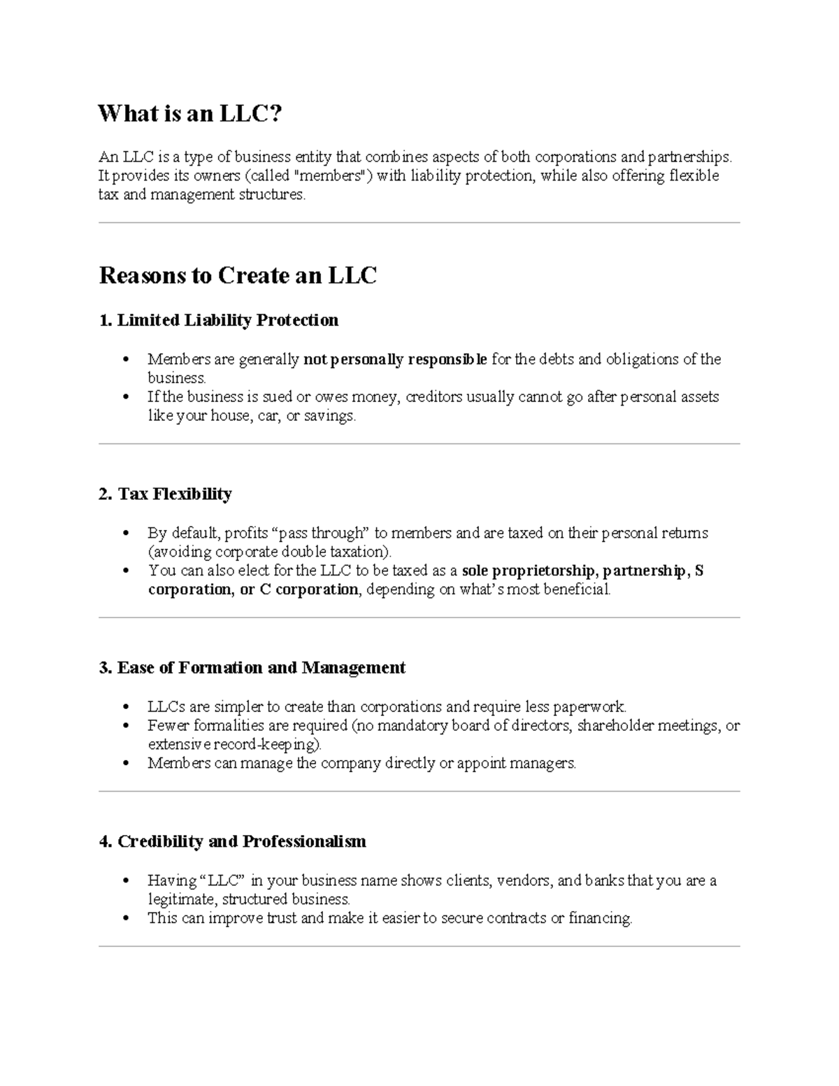Let's Create an LLC: Understanding the Benefits and Steps - Studocu