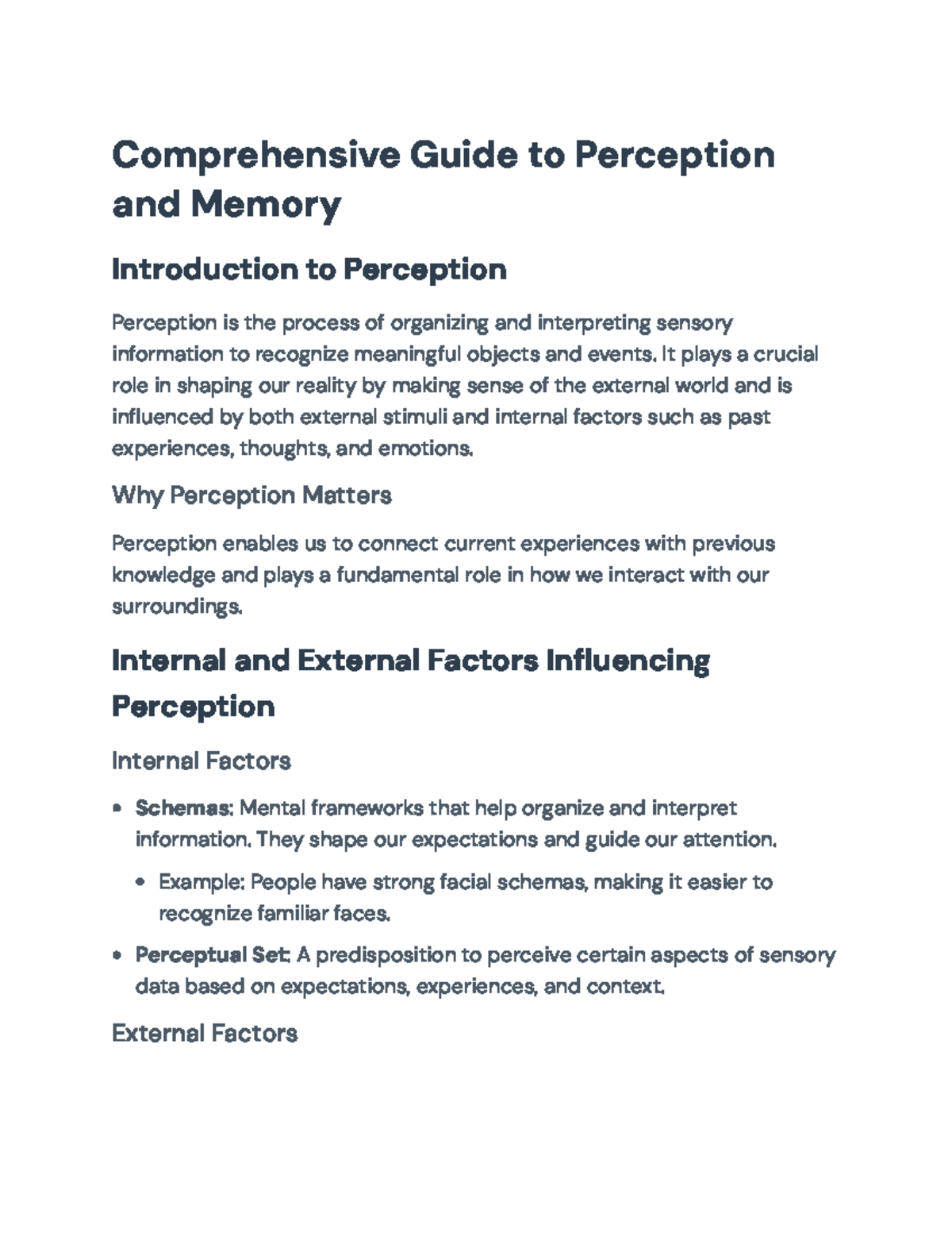 Comprehensive Guide to Perception and Memory Processes - Comprehensive ...