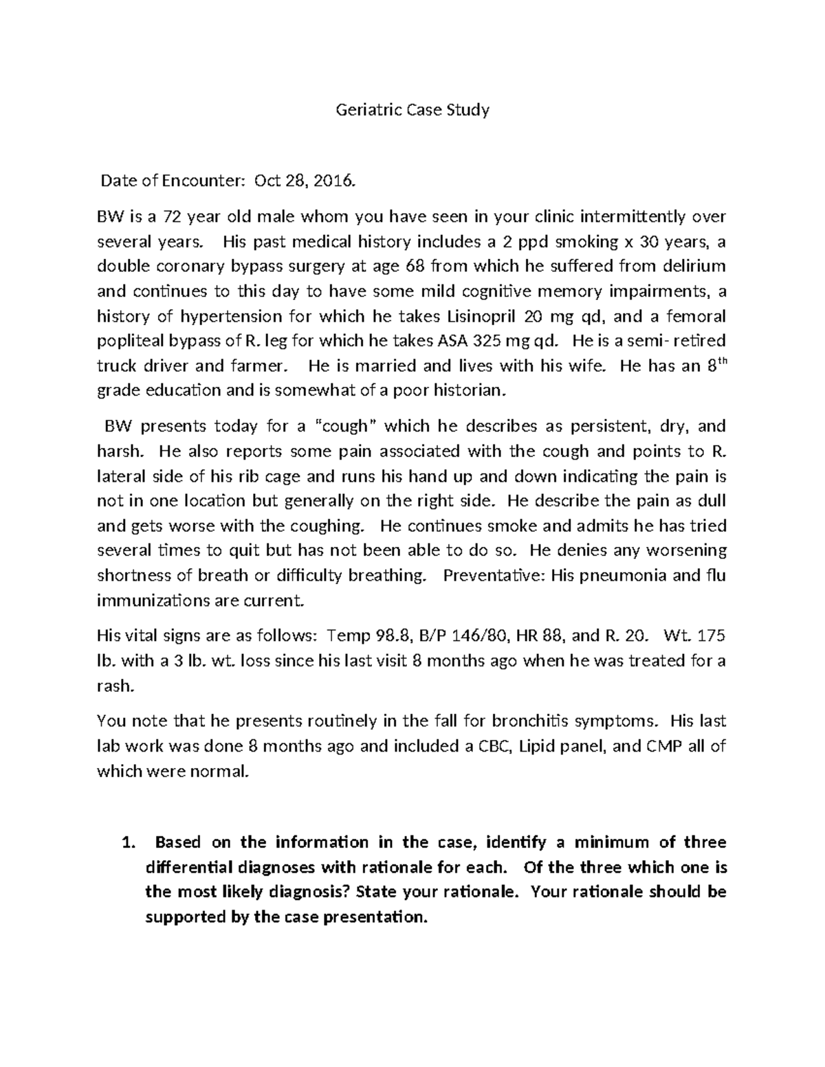 MI-312 Geriatric Case Study: Differential Diagnoses & Rationale - Studocu