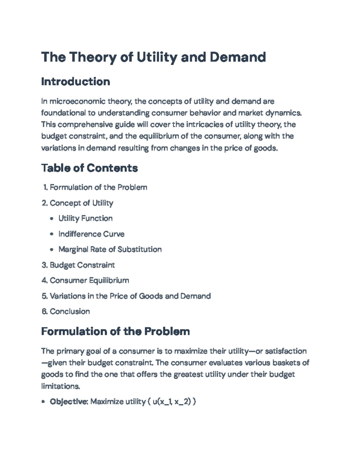 Microeconomics Course Code: Utility Theory and Demand Analysis - The ...