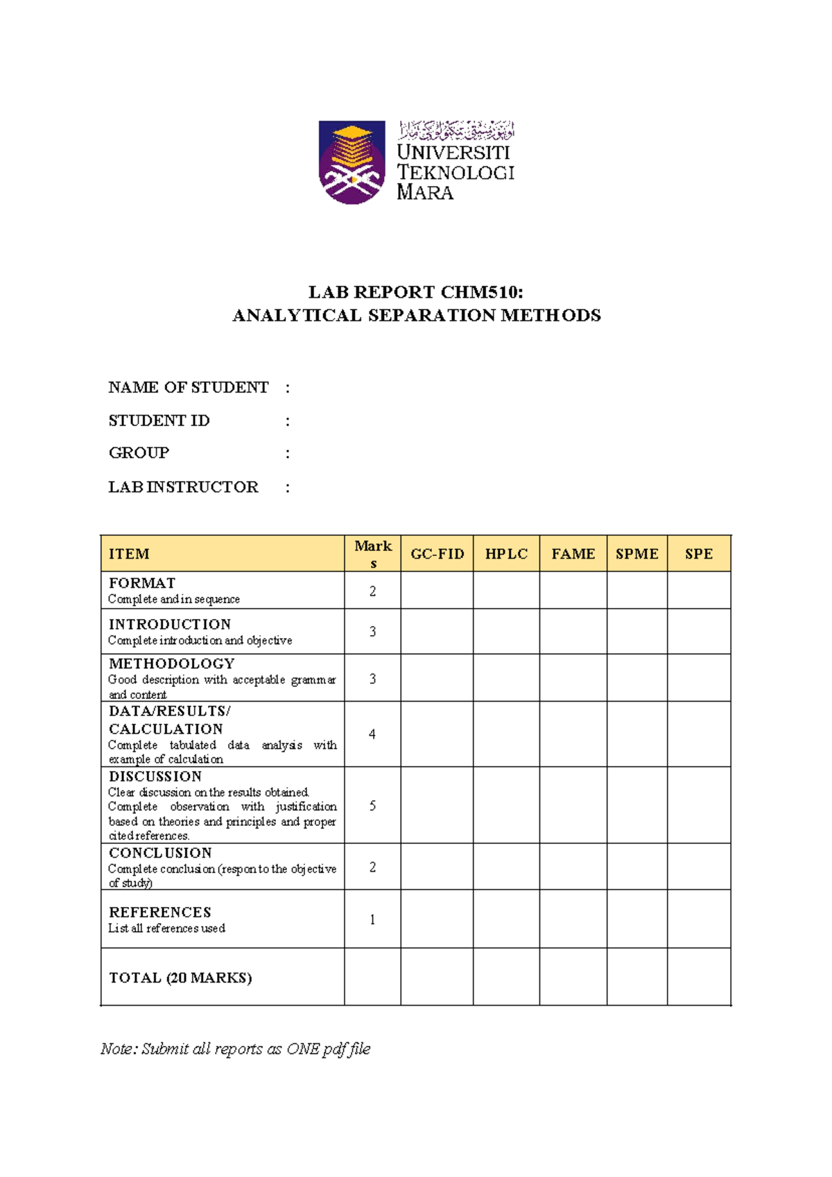 Lab Report CHM510: Analytical Separation Methods and Techniques - Studocu