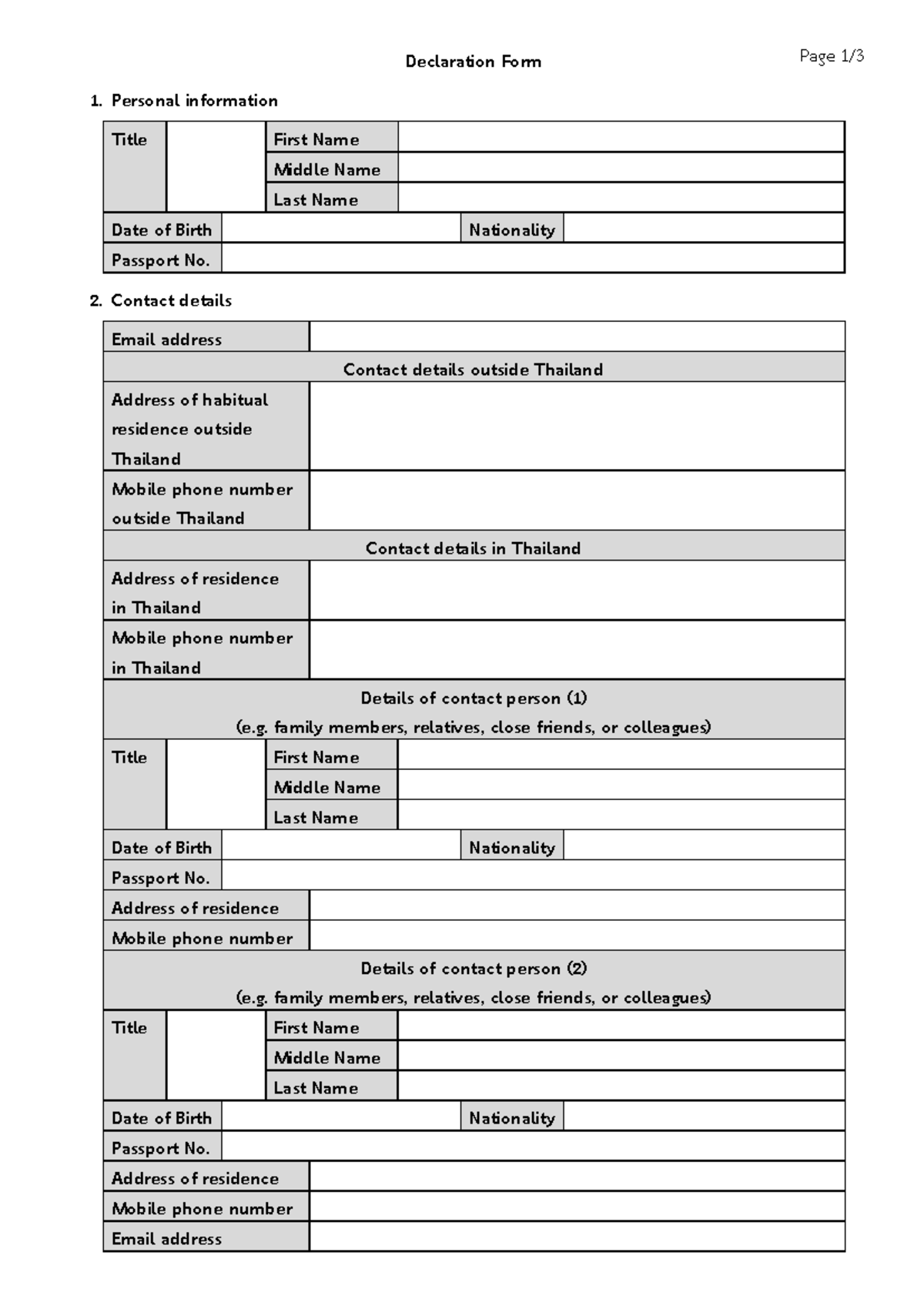 Travel declaration form - entry - Declaration Form Personal information ...