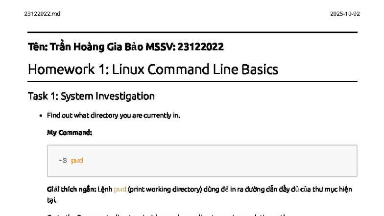 Bài Tập Hệ Điều Hành Linux - Homework 1: Command Line Basics (23122022 ...